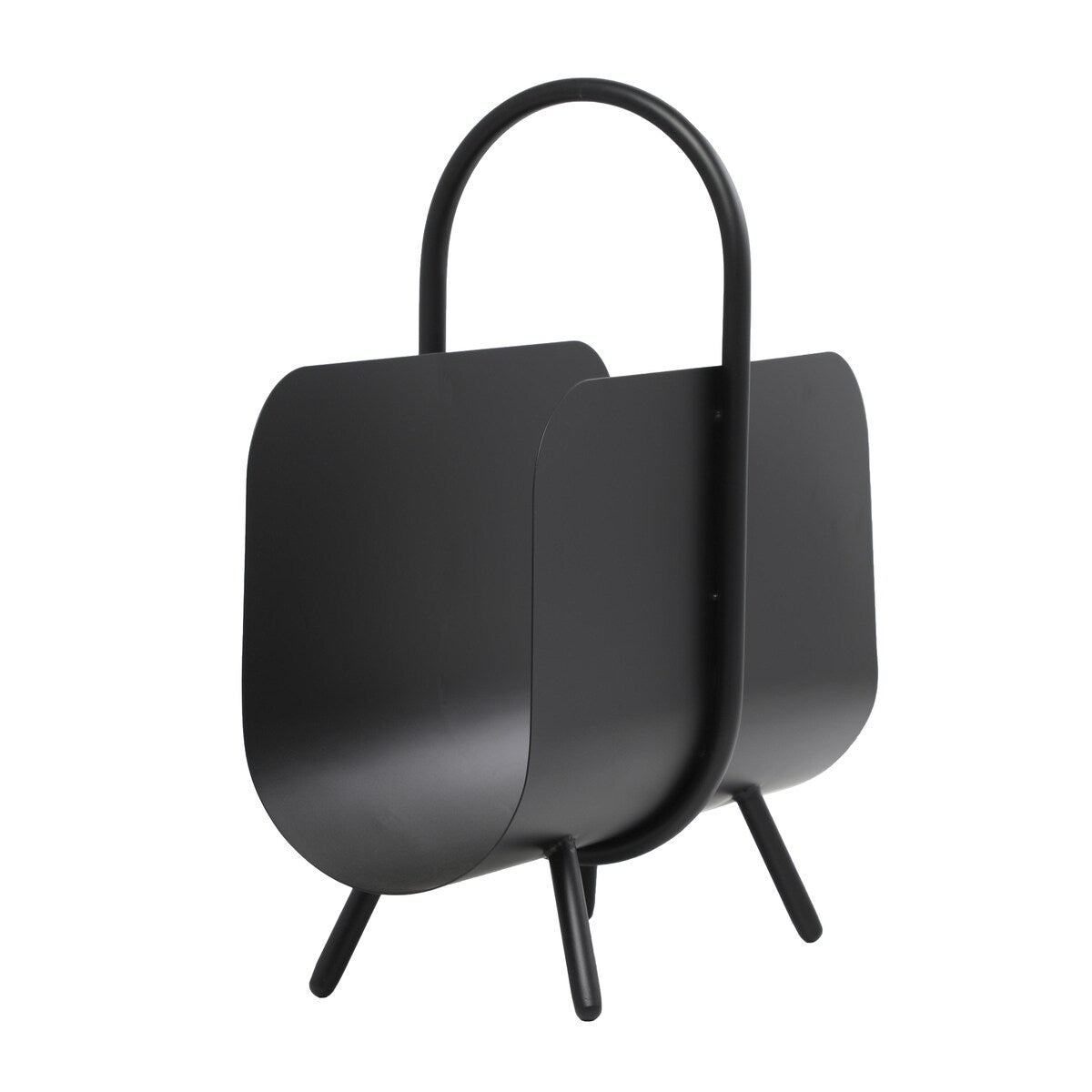 Metal Curved Magazine Holder with Arched Handle and Flared Legs - Black - The Novogratz