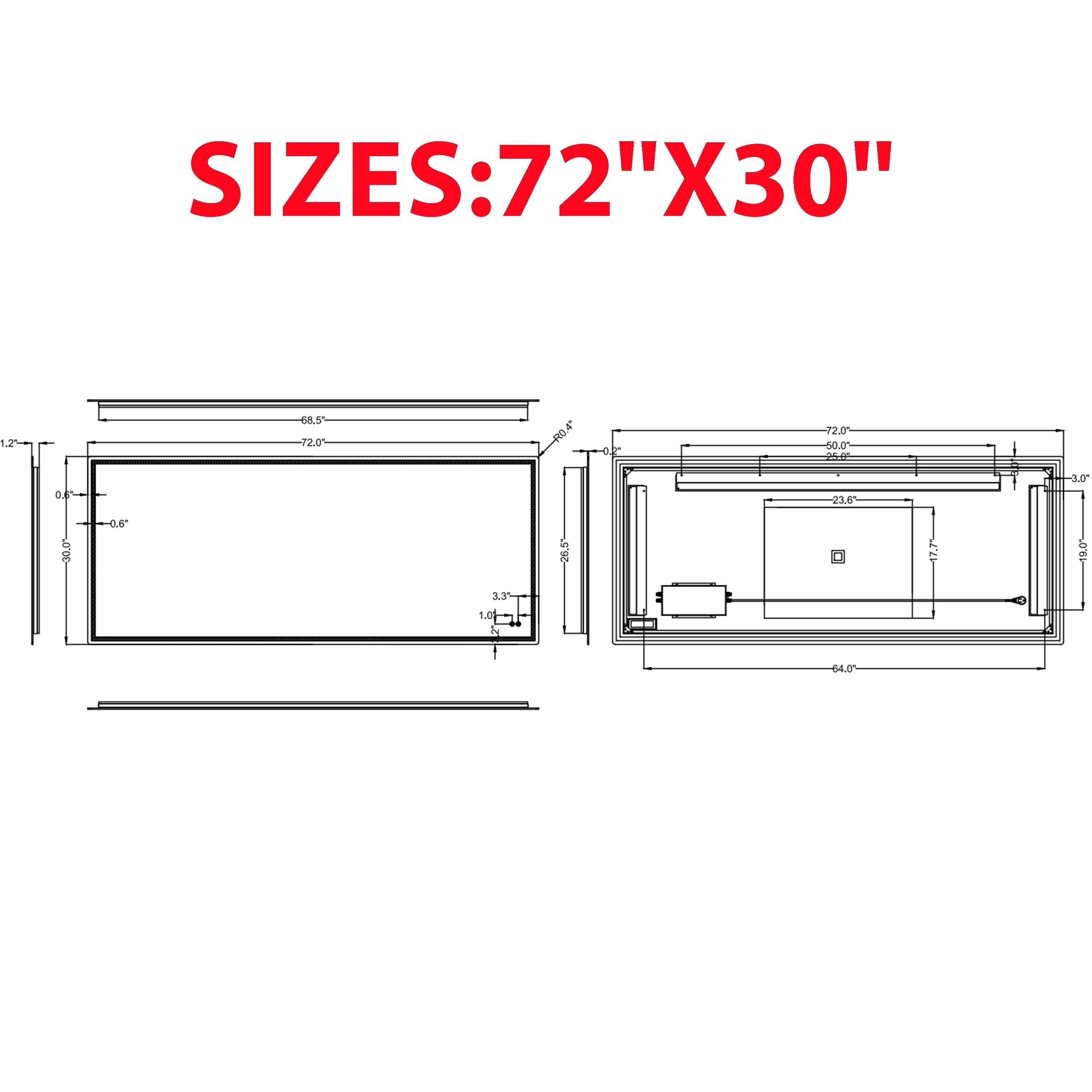 CB HOME LED Bathroom Mirror, Lighted Wall Mounted Mirror, Frameless Vanity Mirror, Anti-Fog, Dimmable,Three Color