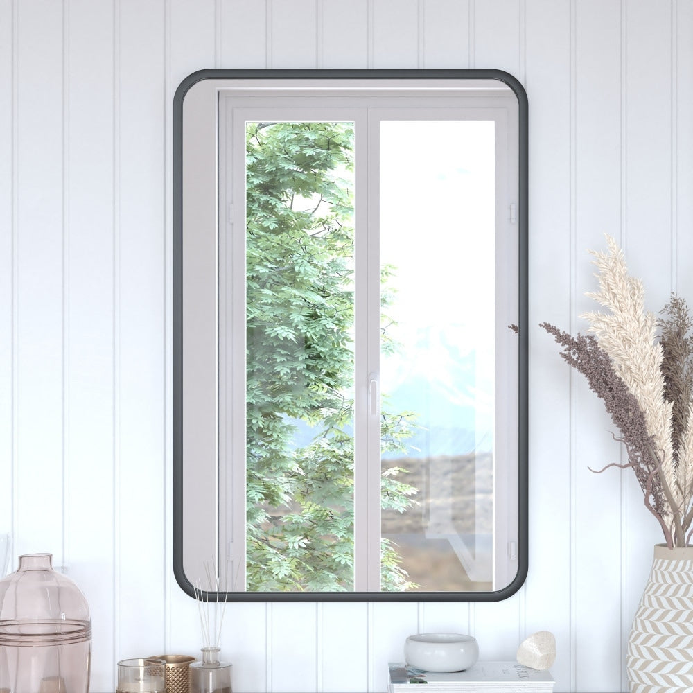 Wall Mount Shatterproof Rectangular Accent Wall Mirror with Metal Frame