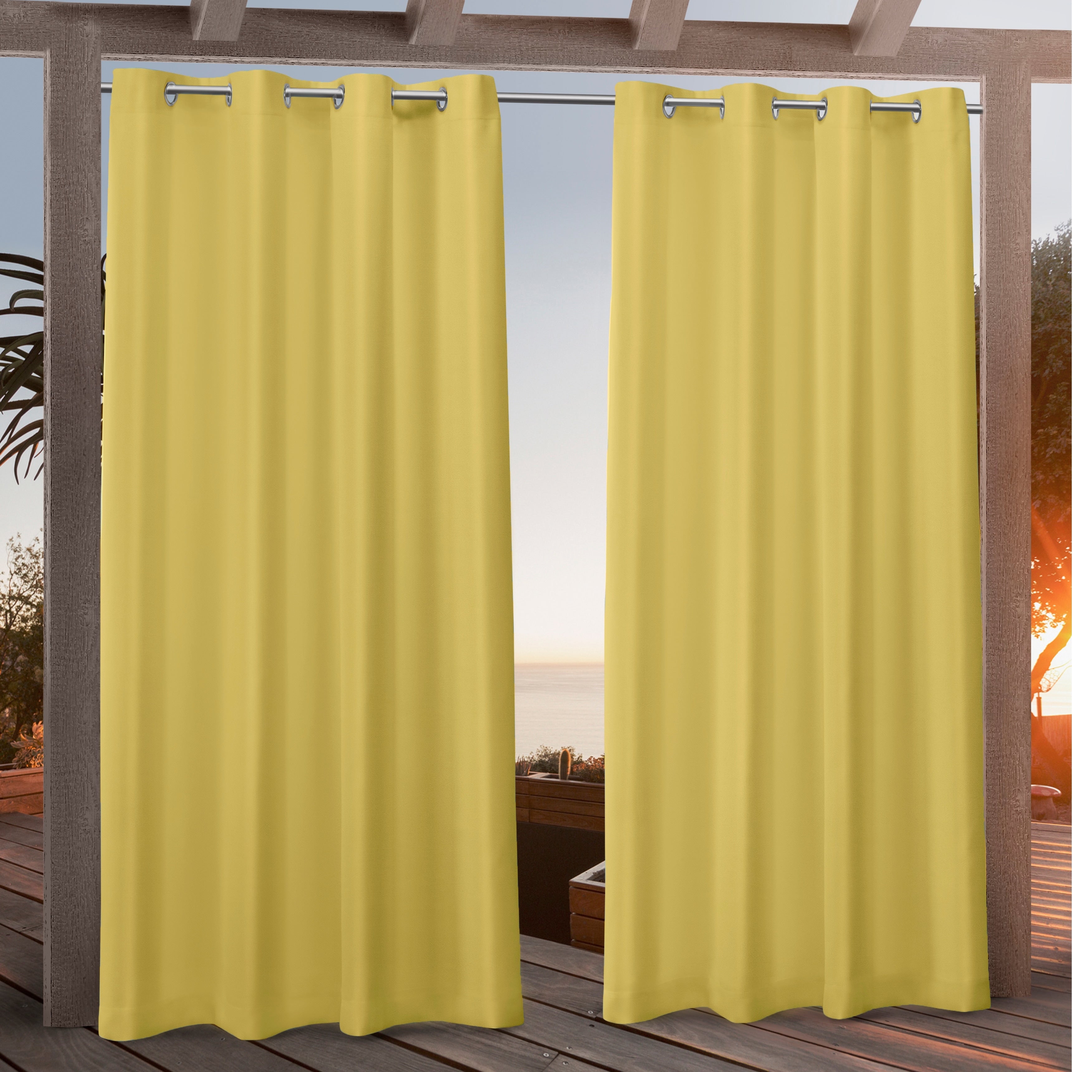 NICOLE MILLER NEW YORK Canvas Indoor/Outdoor Grommet Top Curtain Panel Pair