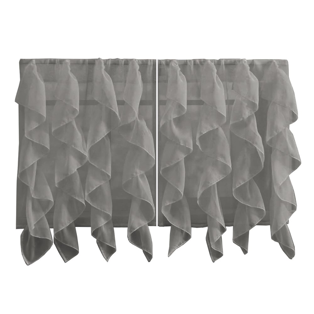 Sweet Home Collection Grey Vertical Ruffled Waterfall Valance and Curtain Tiers