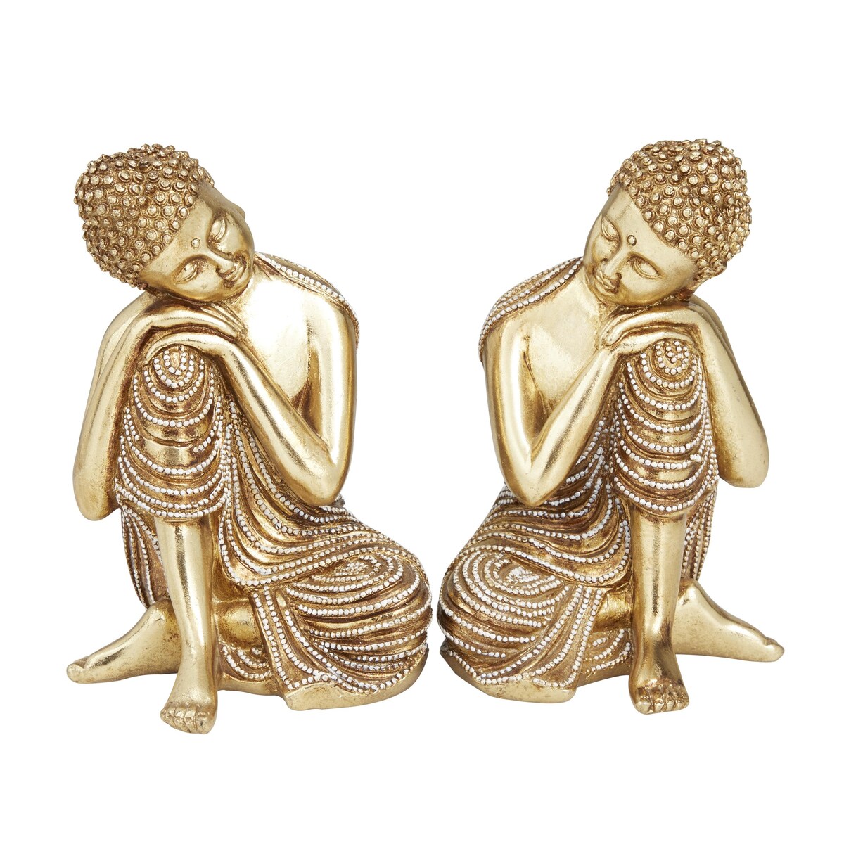 Polystone Buddha Meditating Decorative Sculpture with Engraved Carvings and Relief Detailing - Set of 2 Gold - Roche River Decor