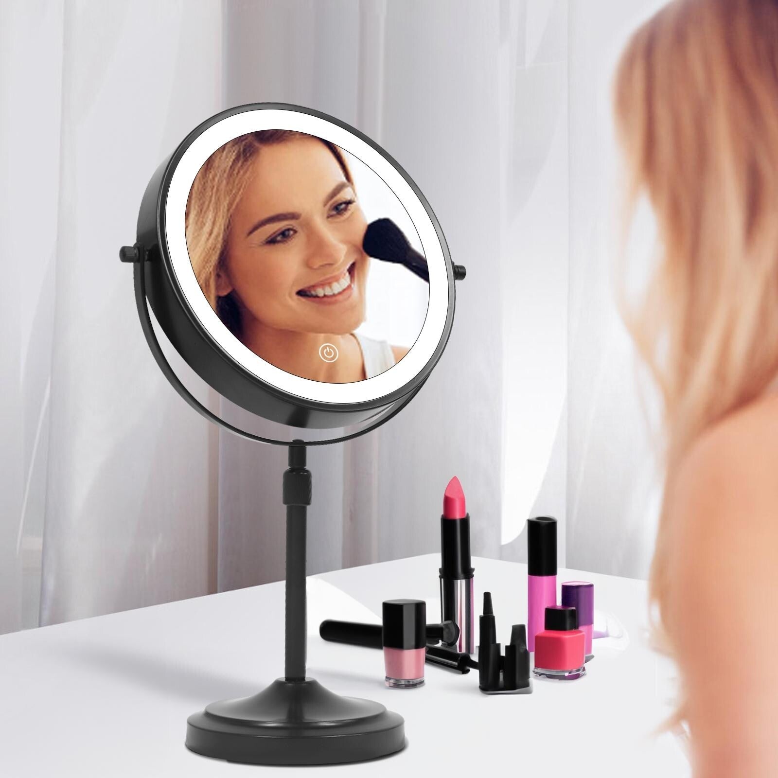 9 LED Lighted Makeup Mirror,Double Sided Magnification Mirror with 1X/10x Magnification,3 Lighting Color