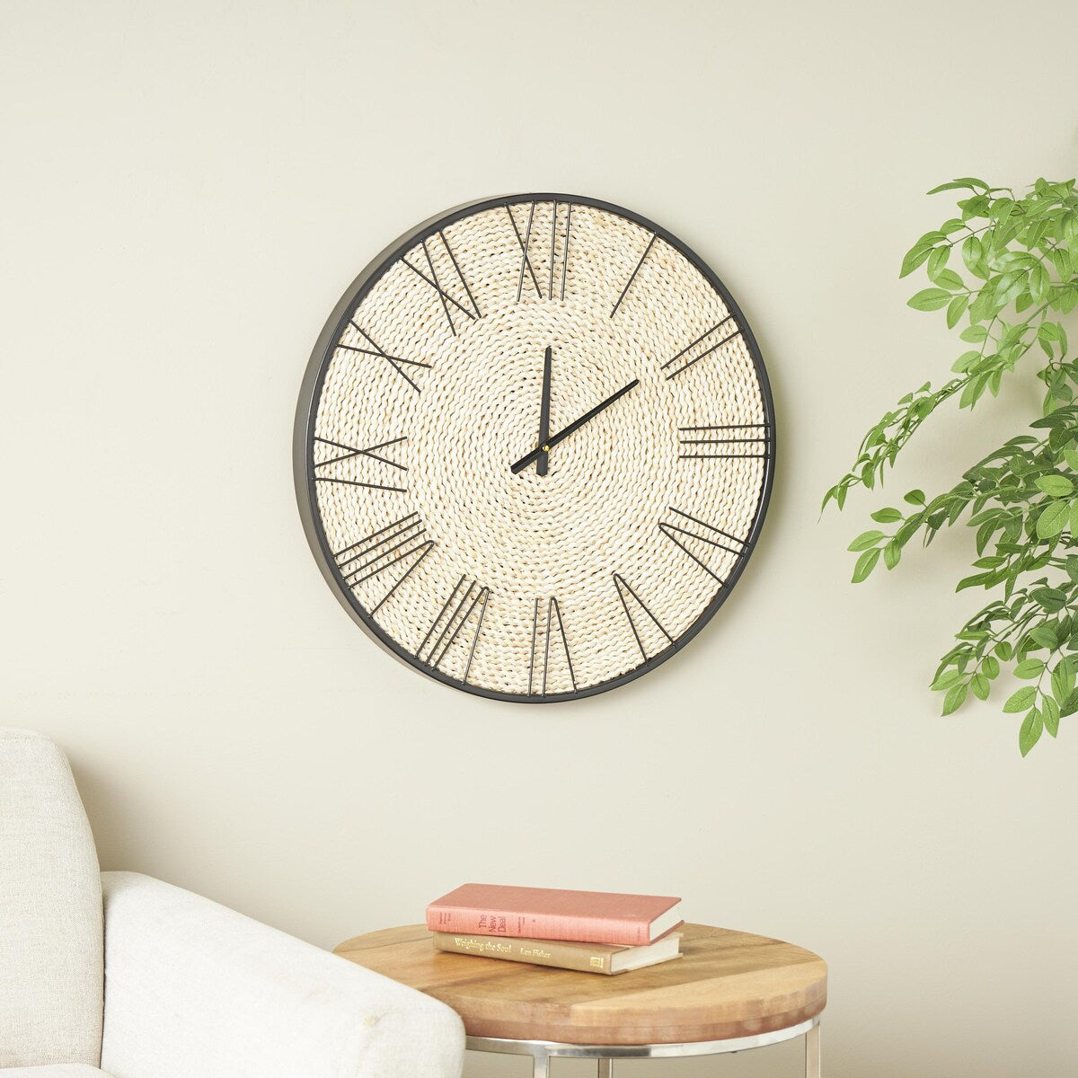 Dried Plant Coiled Decorative Wall Clock with Black Metal Frame - Brown - Roche River Decor