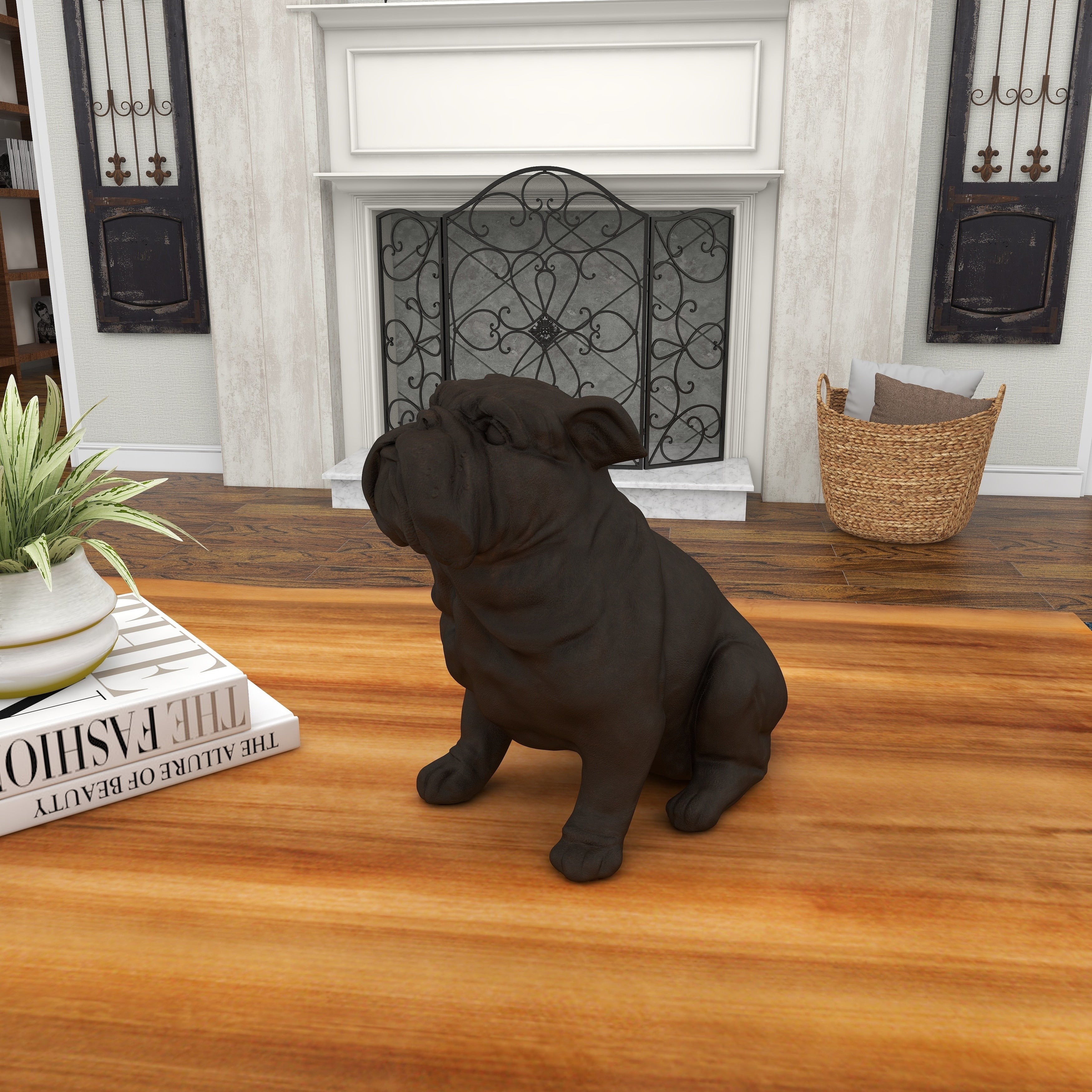 Brown Polystone Distressed Sitting Bulldog Sculpture