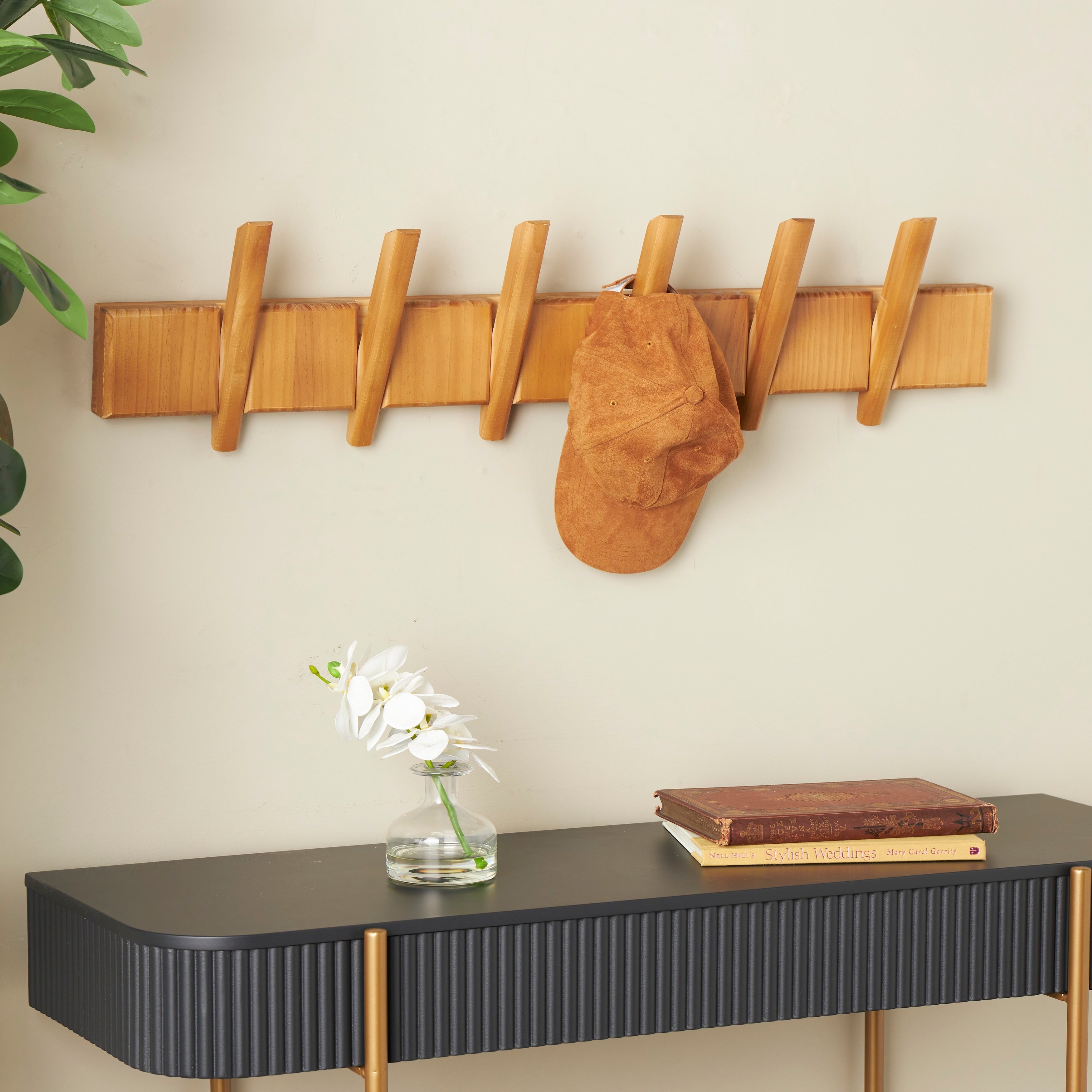 Brown Wood Coffee 8 Hangers Wall Hook