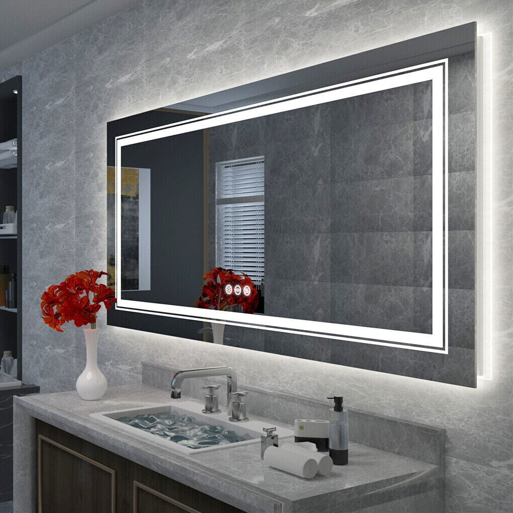 Frameless LED Bathroom Vanity Mirror with Illuminated Lights Anti-fog - 24X48