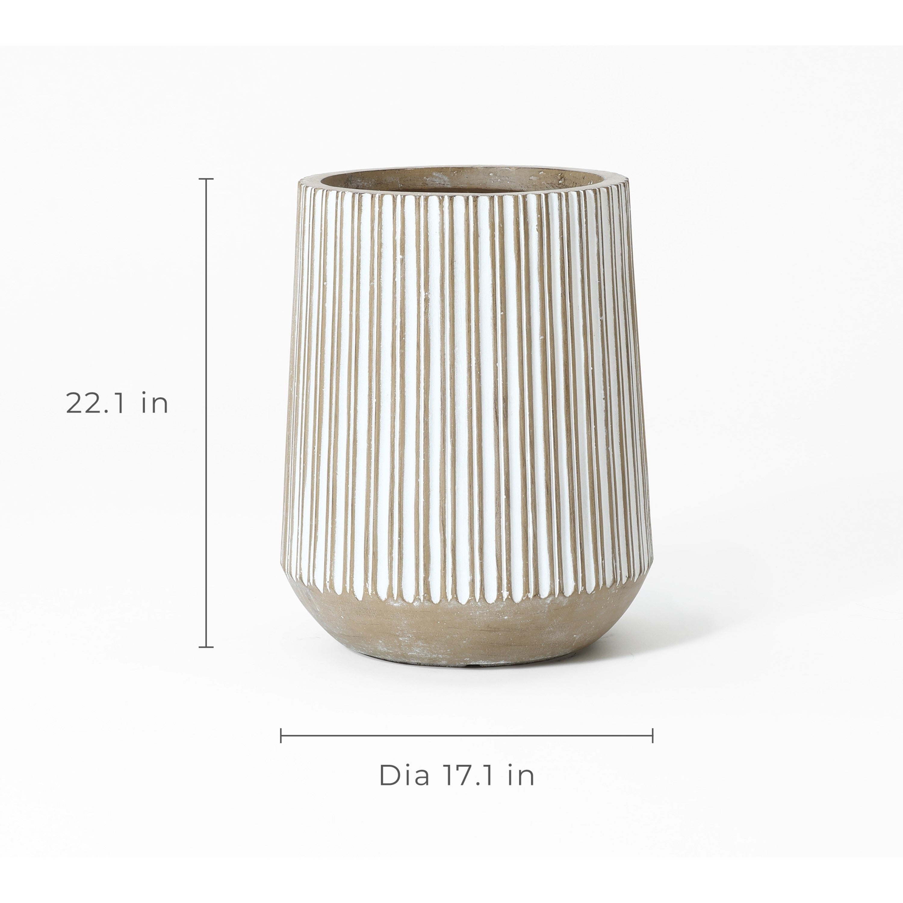 Round Brown and White Striped Handmade Tall Pot Planter