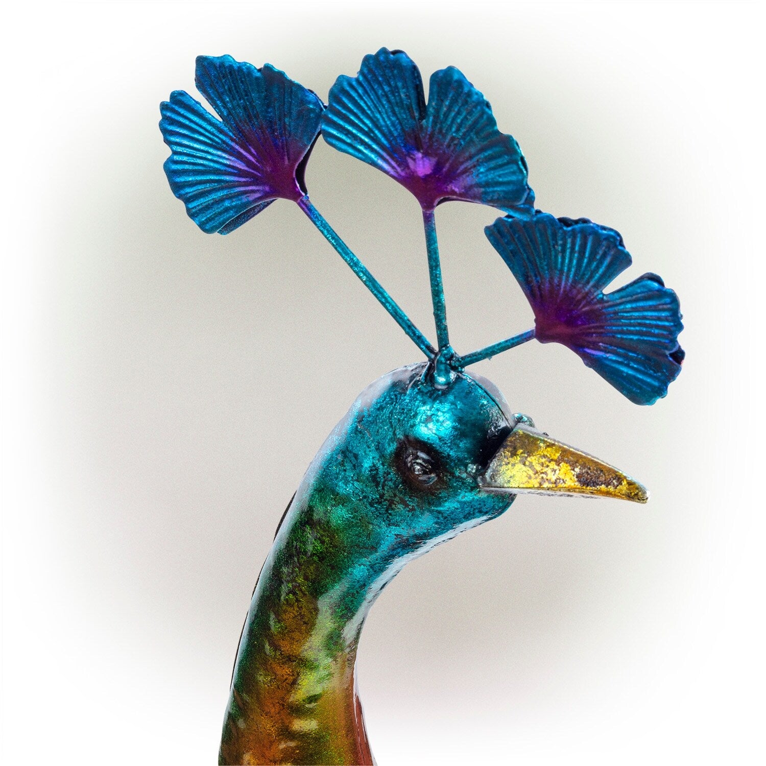 Alpine Corporation 23 Tall Outdoor Metallic Peacock Tail Spread Yard Statue Decoration, Multicolor
