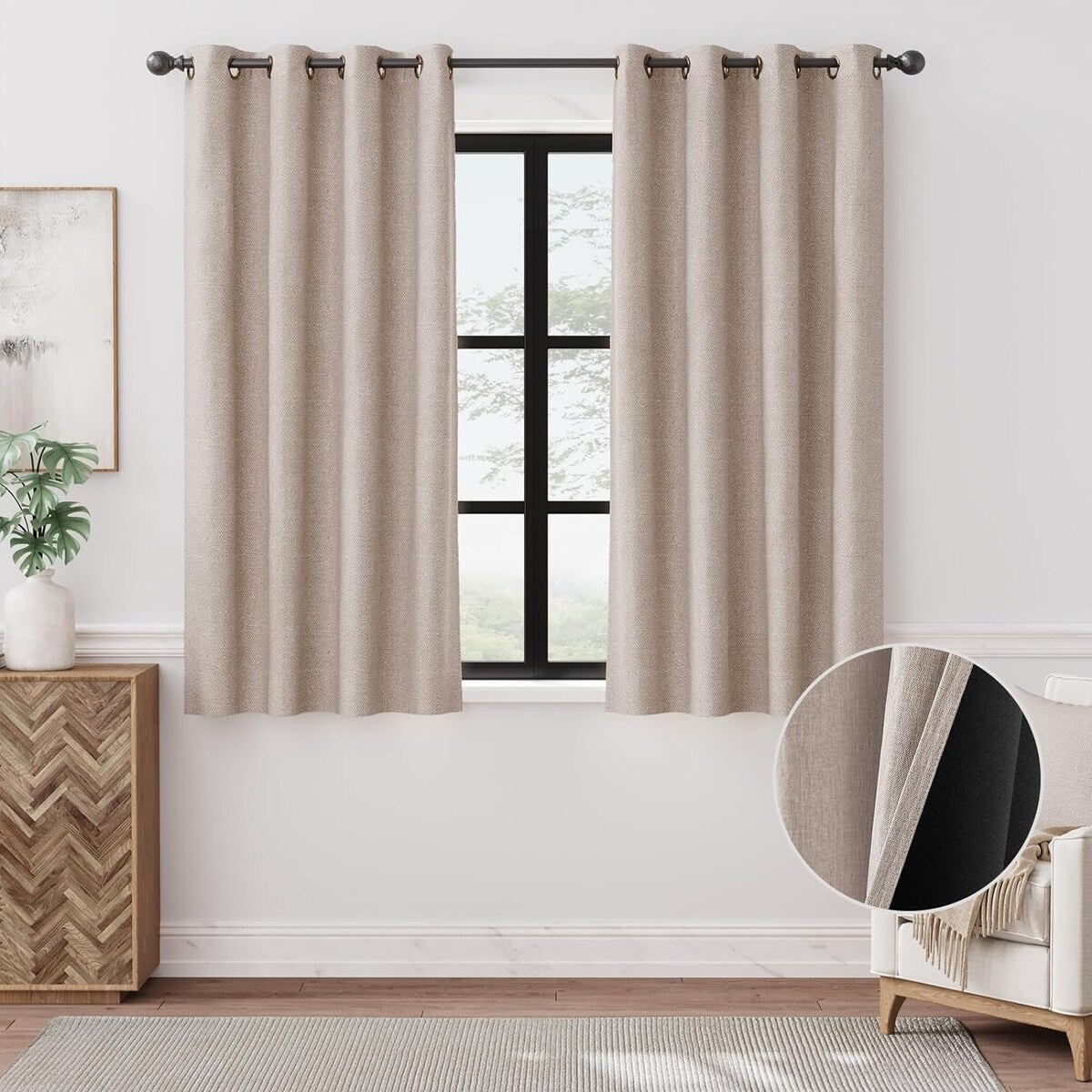 90% Blackout Faux Linen Curtains Thermal Insulated Room Darkening Curtains, 2 Panels Set, Grommet Top Window Treatments