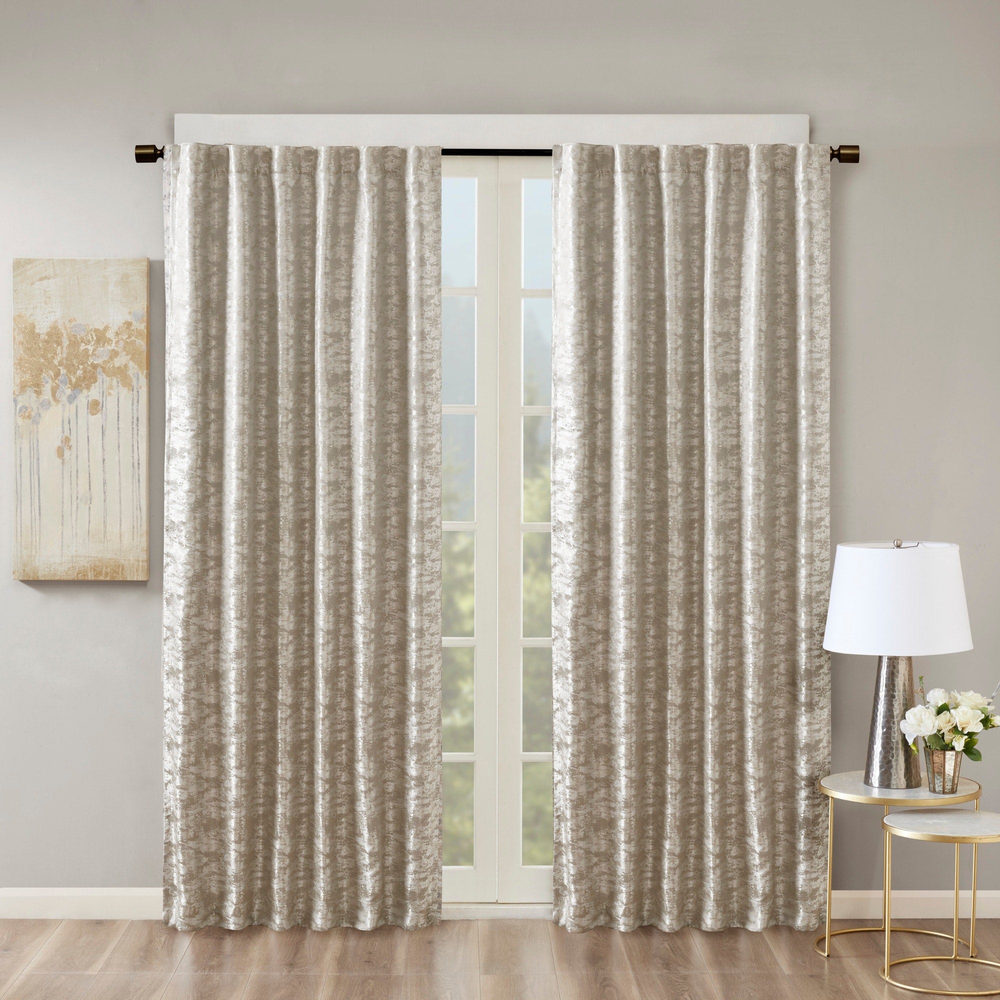 SunSmart Odessa Marble Jacquard Lined Total Blackout Rod Pocket/Back Tab Curtain Panel