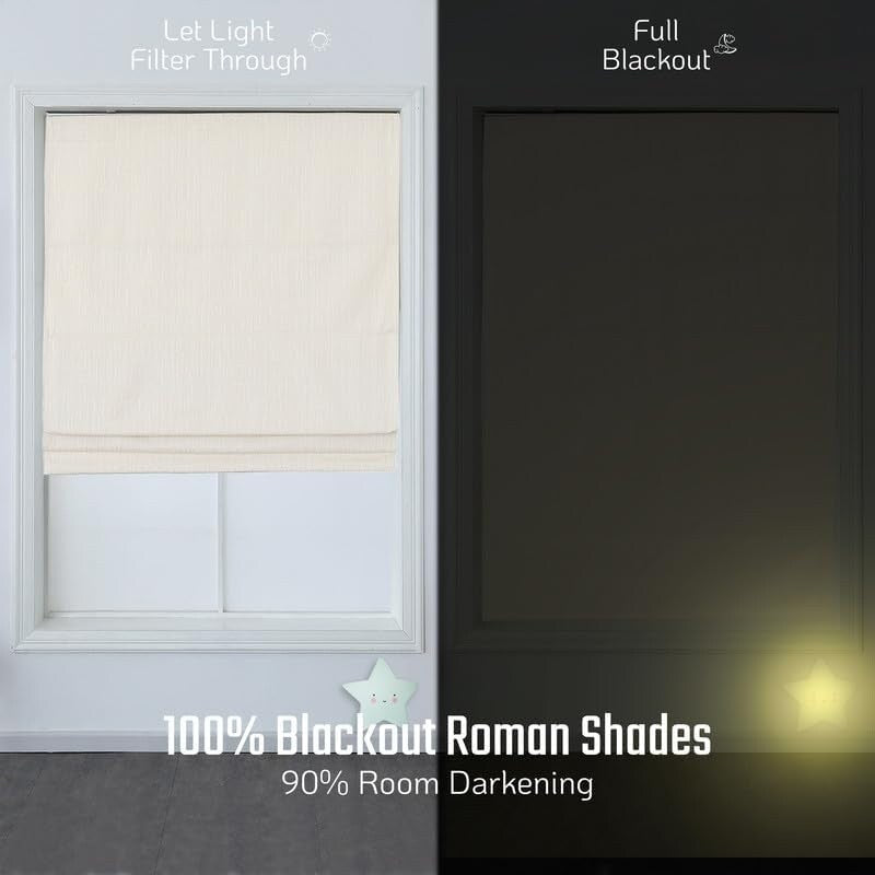 Roman Shades for Windows, 100% Blackout Shades, Cordless Pull DownWindow Shades, Shades for Indoor Windows