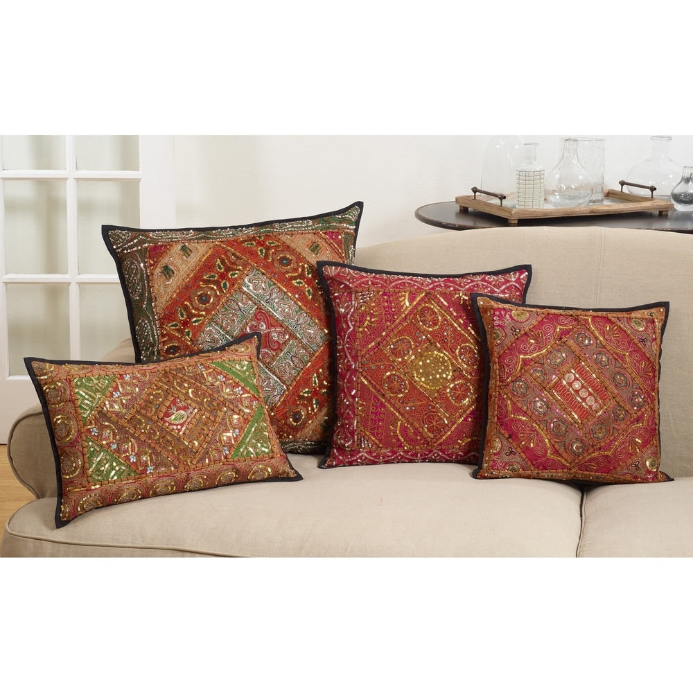 Handmade Sari Sitara Down-filled Cotton Throw Pillow