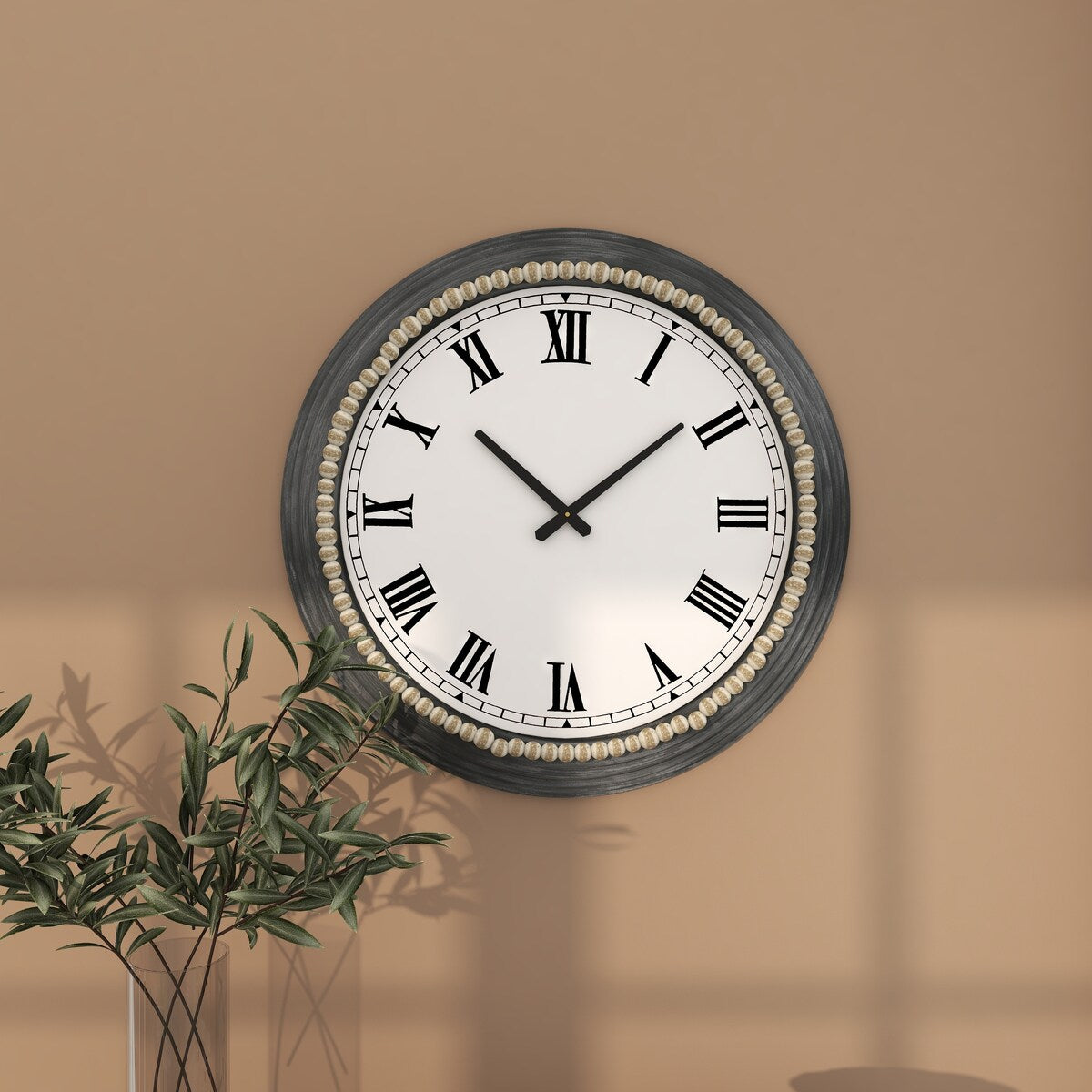 Metal Decorative Wall Clock with Beaded Accents - White - Roche River Decor