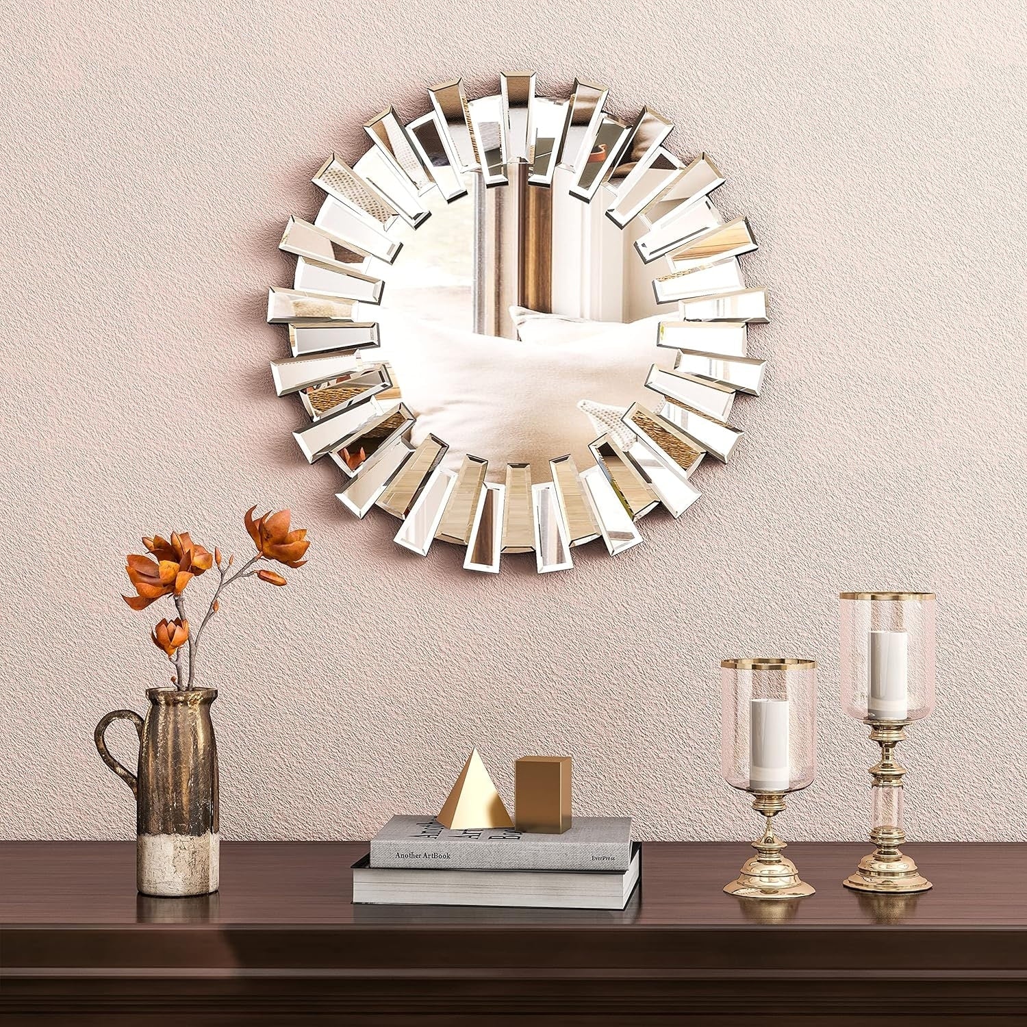 Round Sunburst Accent Wall Mirror Silver Decor Mirror