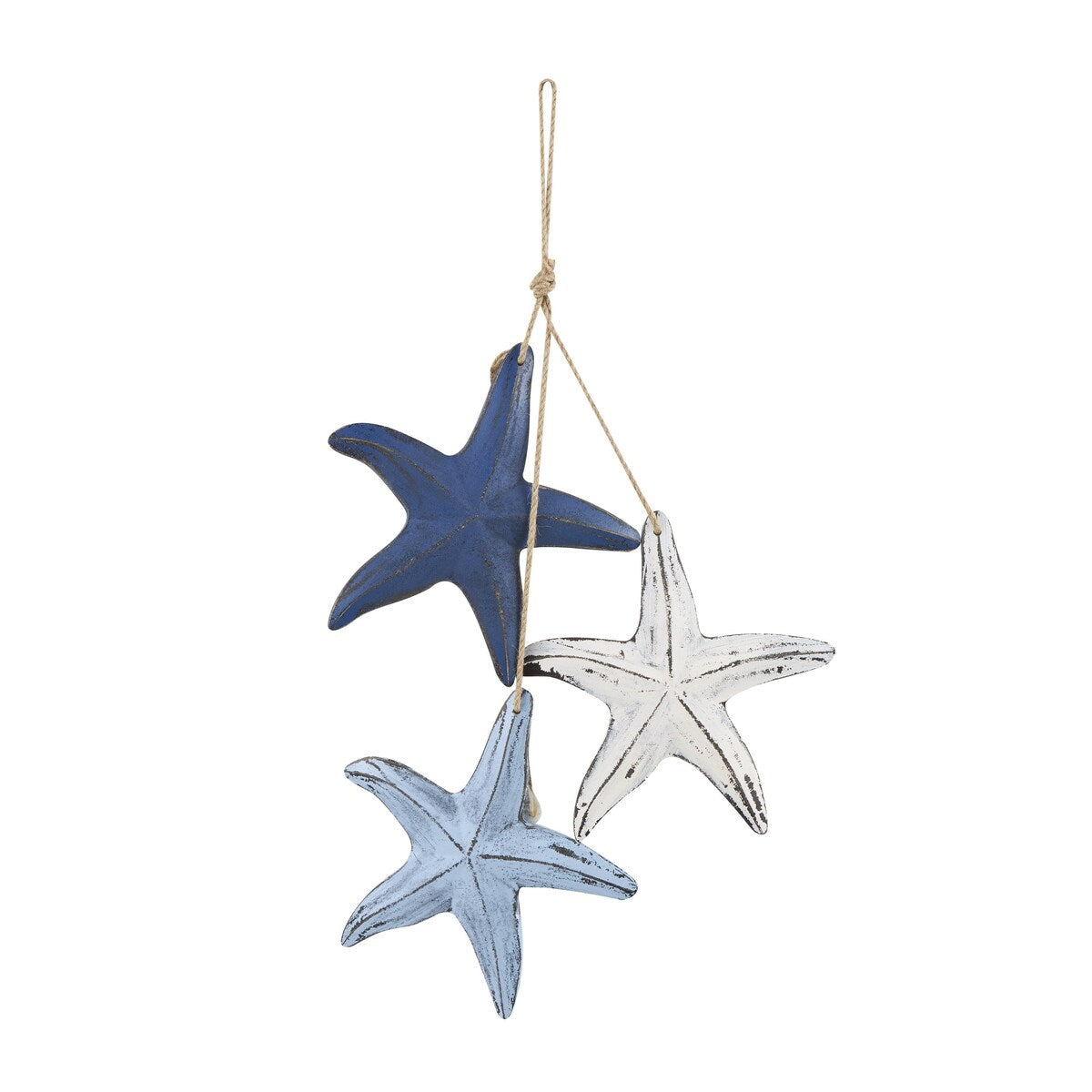 Wooden Starfish Distressed Layered Home Wall Decor with Hanging Rope and Decorative Shell Accents - Blue - Roche River Decor