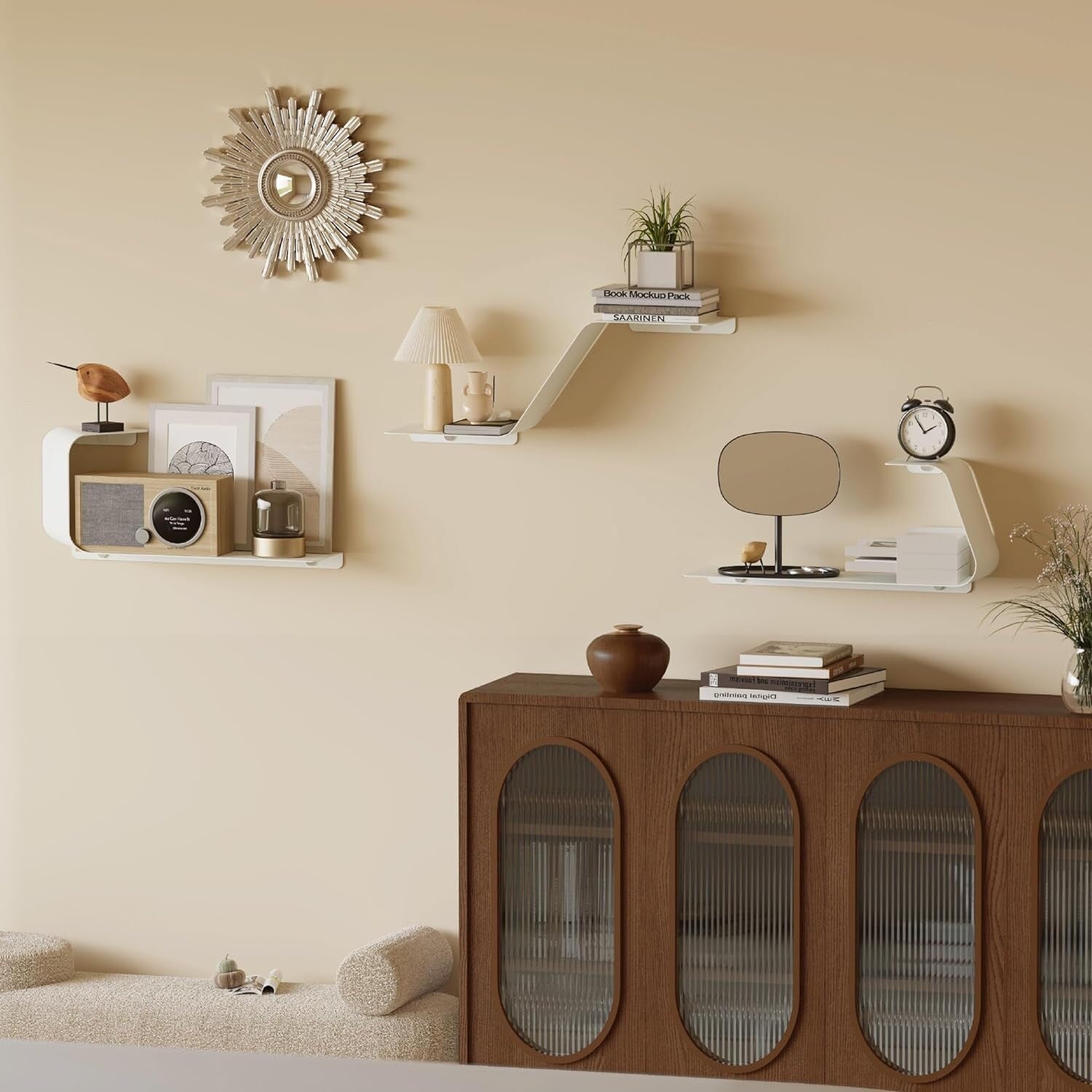 Sttoraboks 3 Floating Shelves Wall Mounted Metal Shelves for Versatile Storage Bathrooms,Bedrooms Kitchens