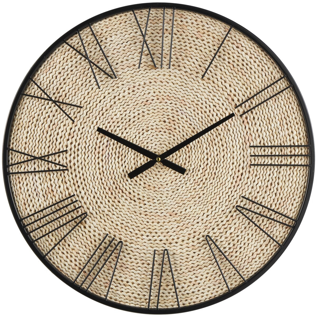 Dried Plant Coiled Decorative Wall Clock with Black Metal Frame - Brown - Roche River Decor