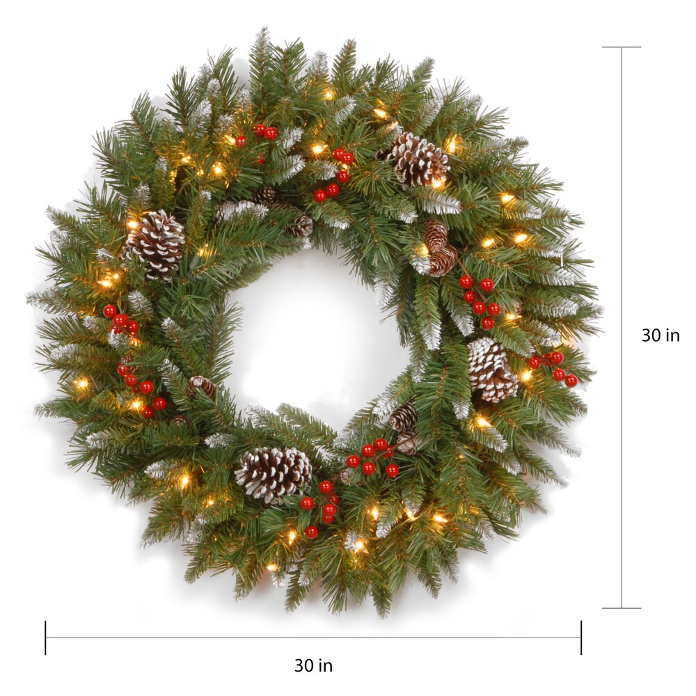 National Tree Company 30 in. Frosted Berry Wreath with 100 Clear Lights-UL