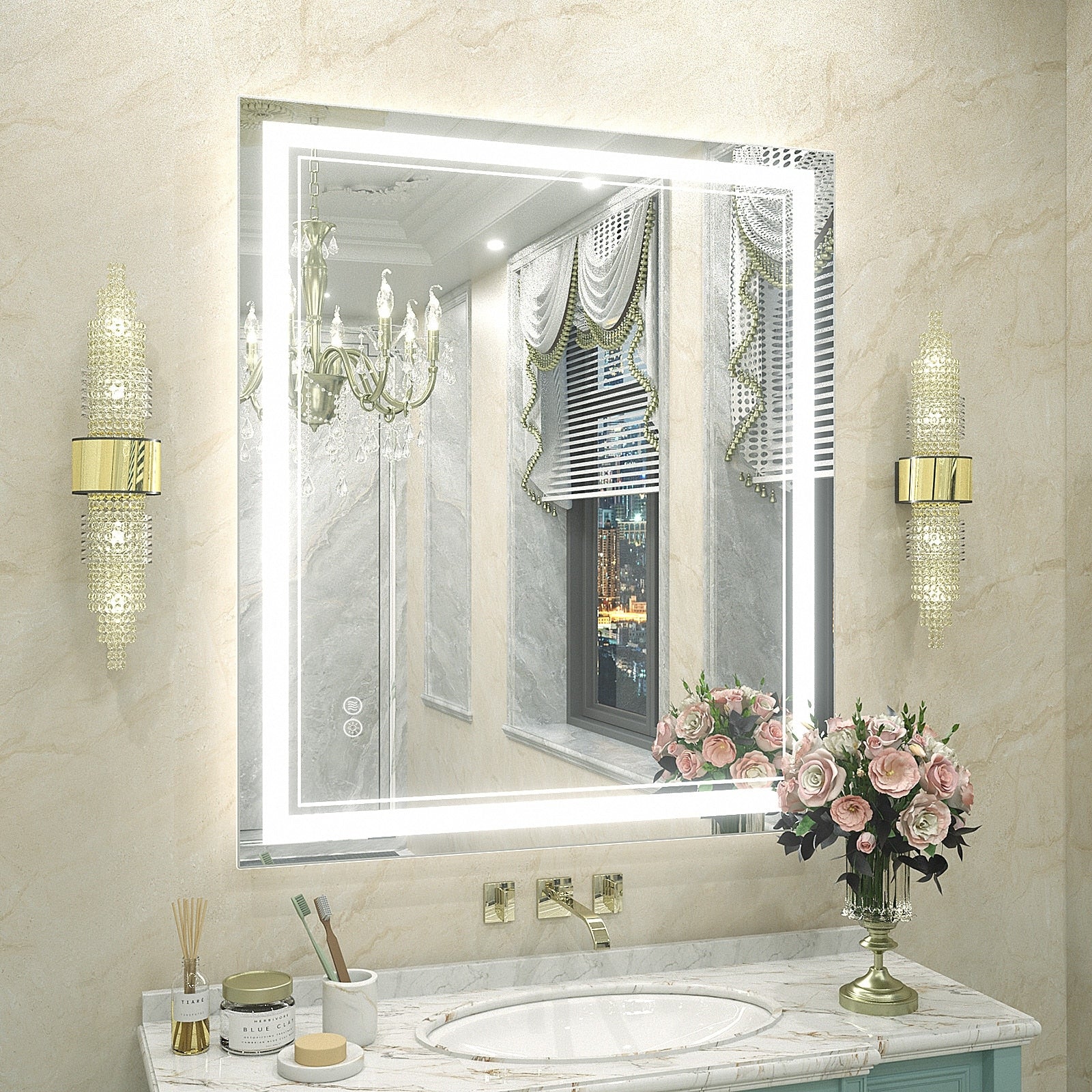 Apmir Frameless LED Anti-fog Bathroom Vanity Mirror in Tempered Glass