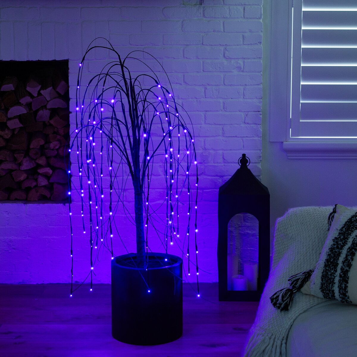 4' Pre-Lit Halloween Willow Tree with 120 Orange & Purple LED Lights