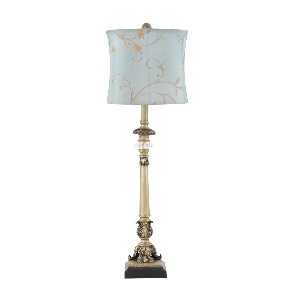 Metal Floral Antique Style Room Buffet Lamp with Light Blue Shade - Set of 2 Gold - Roche River Decor