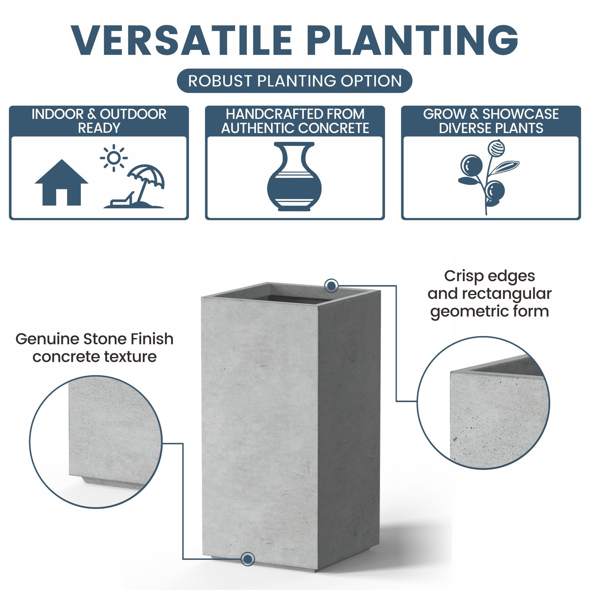 Tall Concrete Rectangle Plant Boxes / Large Indoor and Outdoor Flower Planters