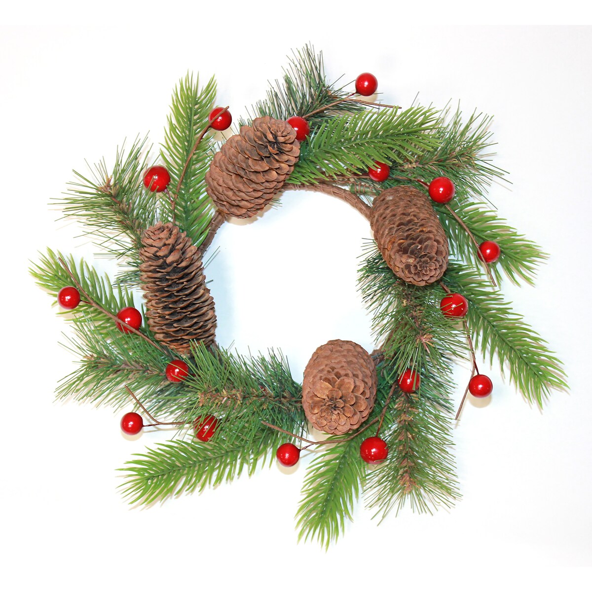 4.25 Inner Diameter Christmas Pine Cone, Pine, Berry Pillar Candle Ring, Set of 2 - 10