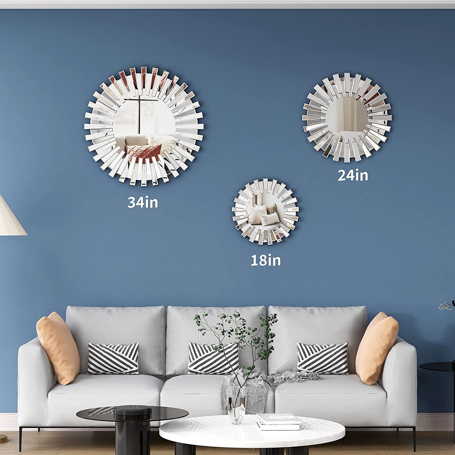 Round Sunburst Accent Wall Mirror Silver Decor Mirror