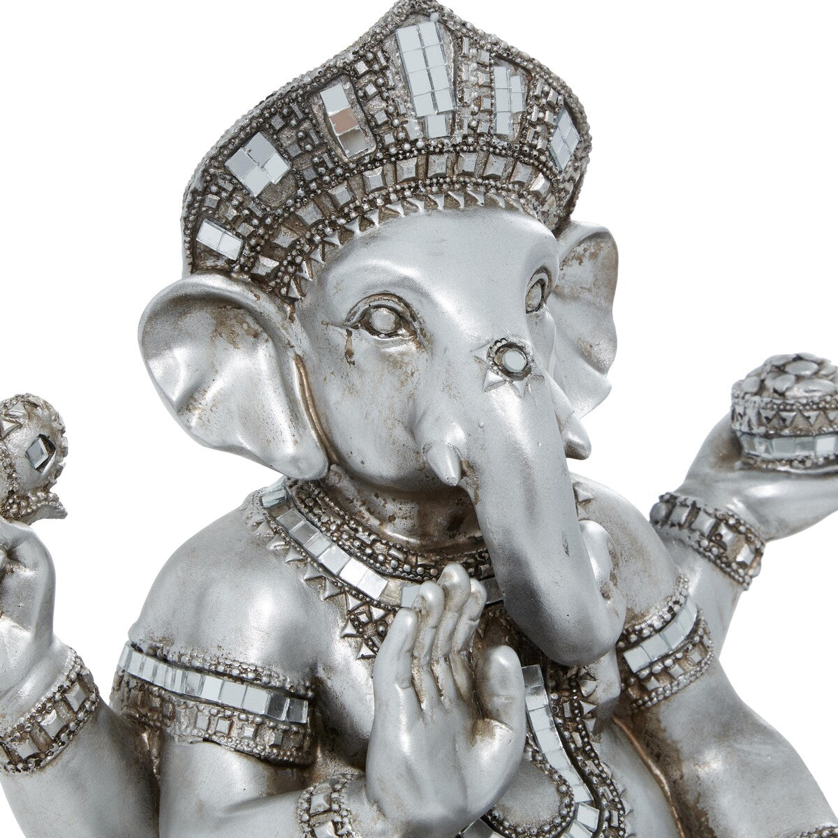 Polystone Ganesh Meditating Decorative Sculpture with Engraved Carvings and Relief Detailing - Silver - Roche River Decor