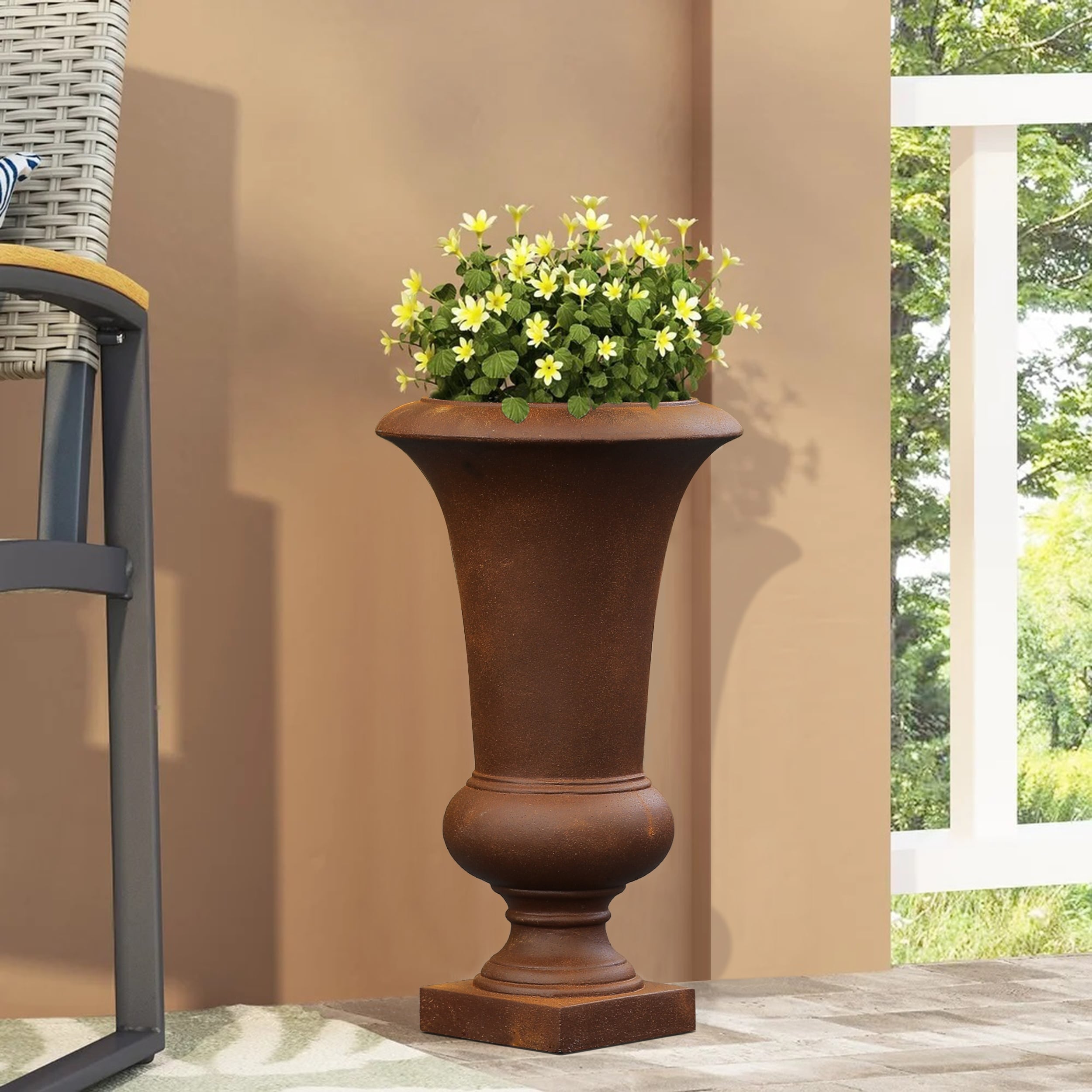 22.75 H Handmade Fiber Stone Tall Urn Planter Pot