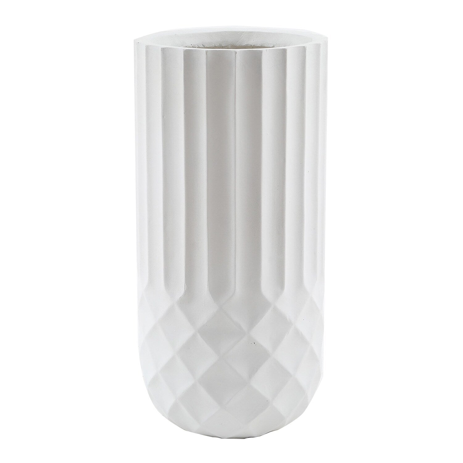 Handmade White Geometric Pattern Fiber Stone Round Tall Pot Planters