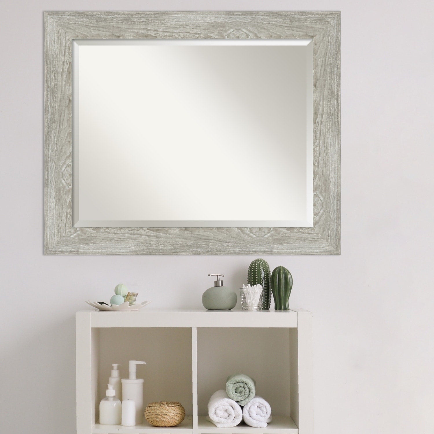 Beveled Bathroom Wall Mirror - Dove Greywash Frame