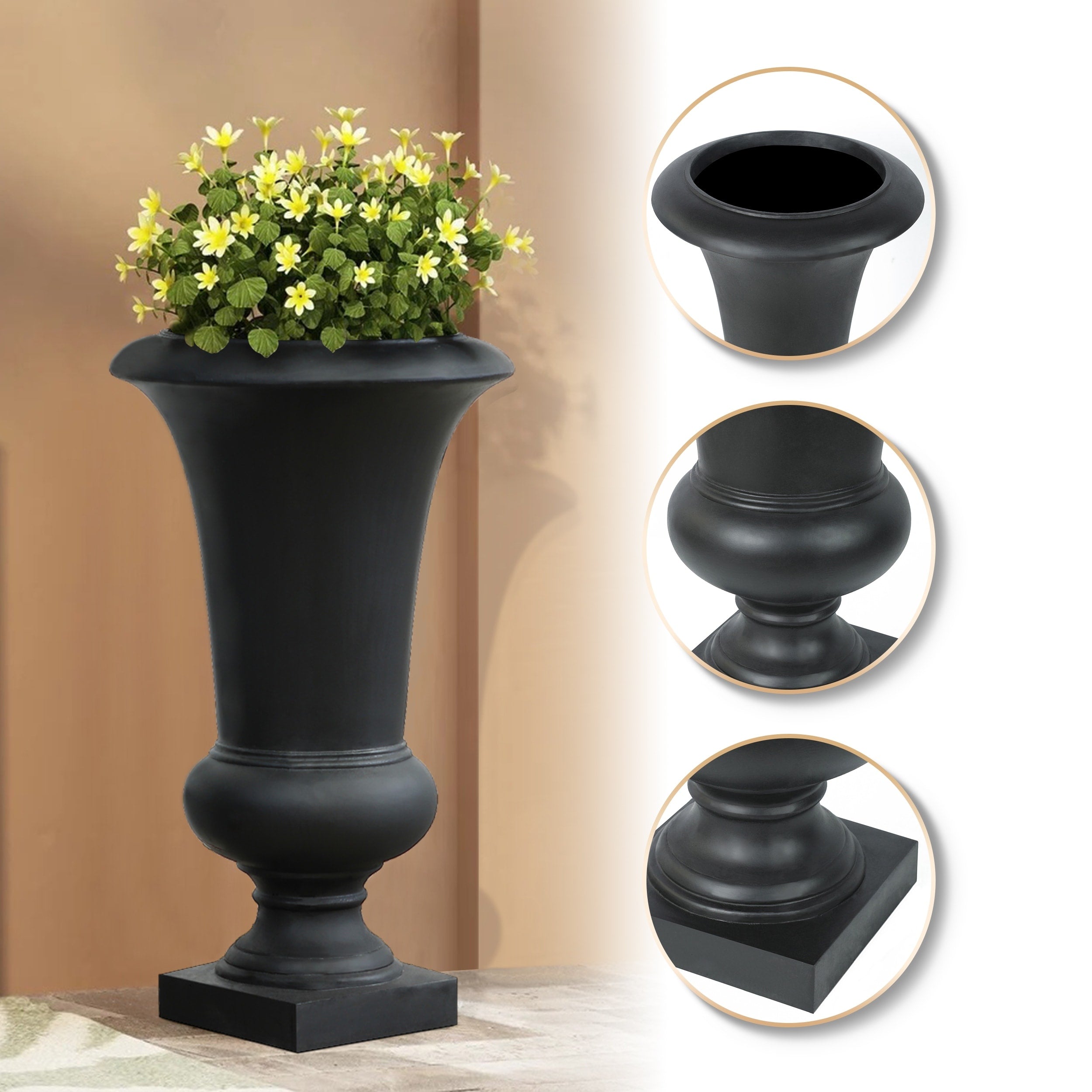 22.75 H Handmade Fiber Stone Tall Urn Planter Pot