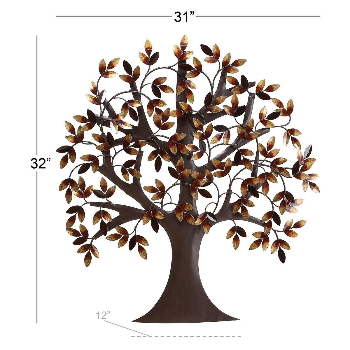 Metal Tree Indoor Outdoor Home Wall Decor with Leaves - Brown - Roche River Decor