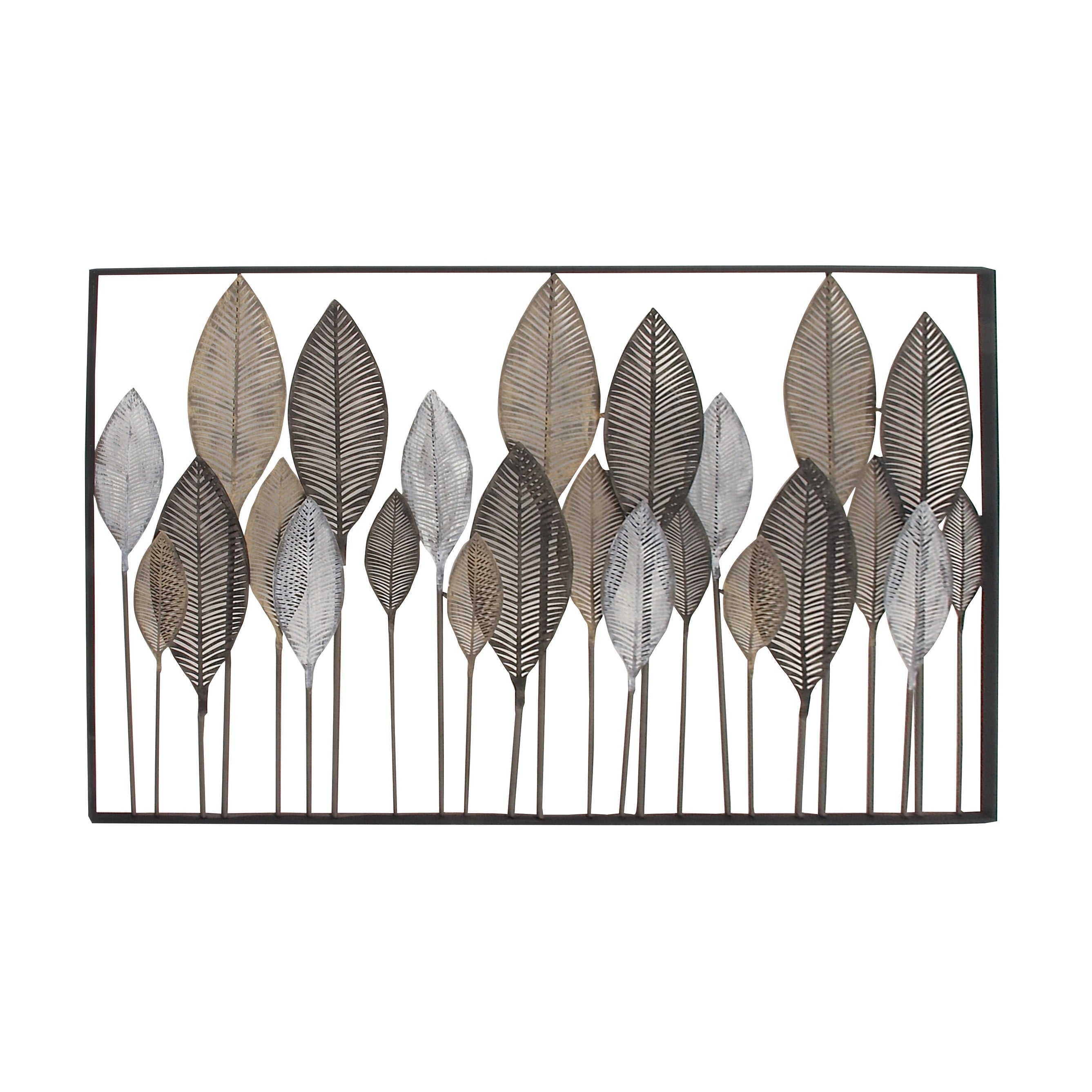 Contemporary Metal Tall Cut-Out Leaf Wall Decor with Intricate Laser Cut Designs - Bronze, Gray, Brass