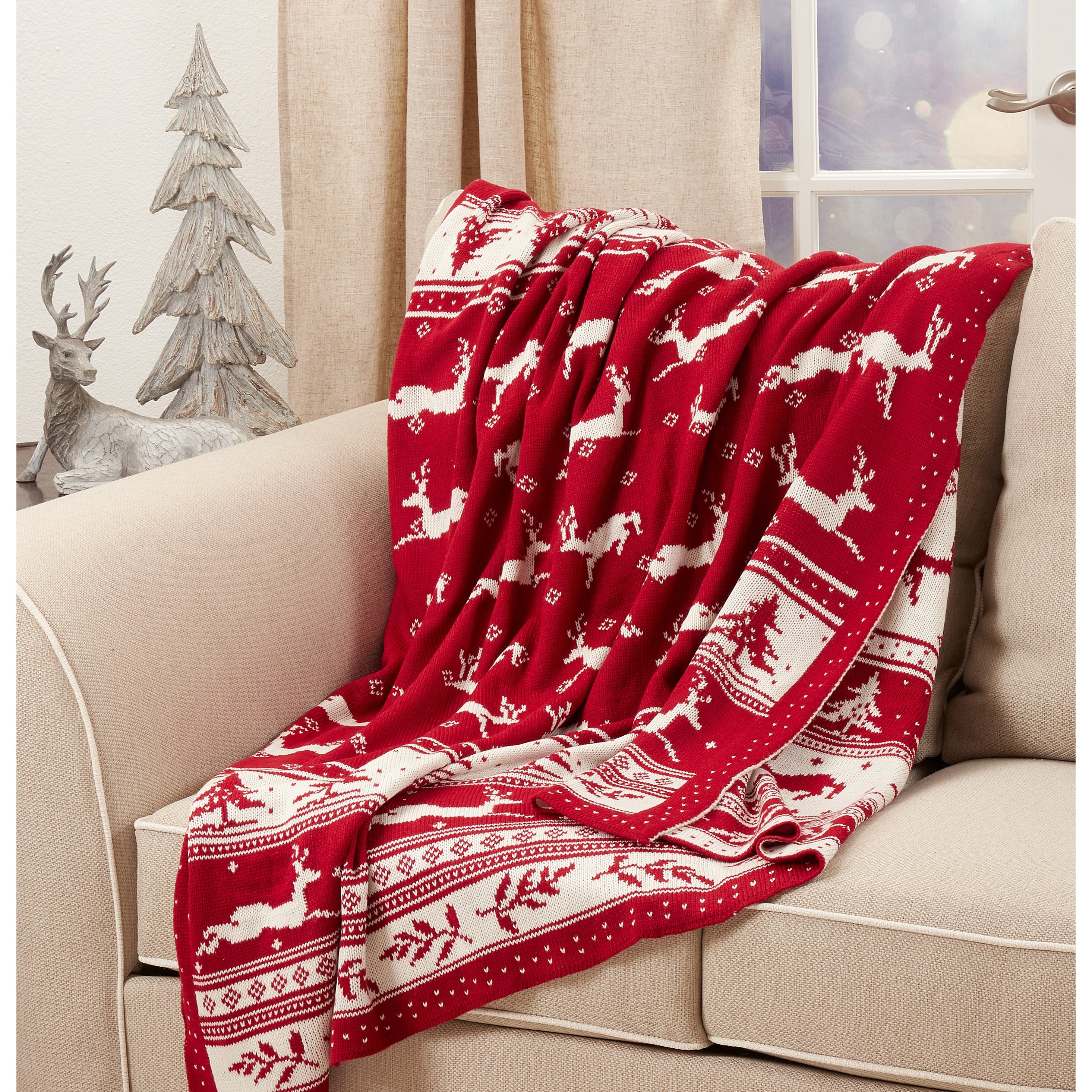 Knit Throw Blanket With Christmas Design