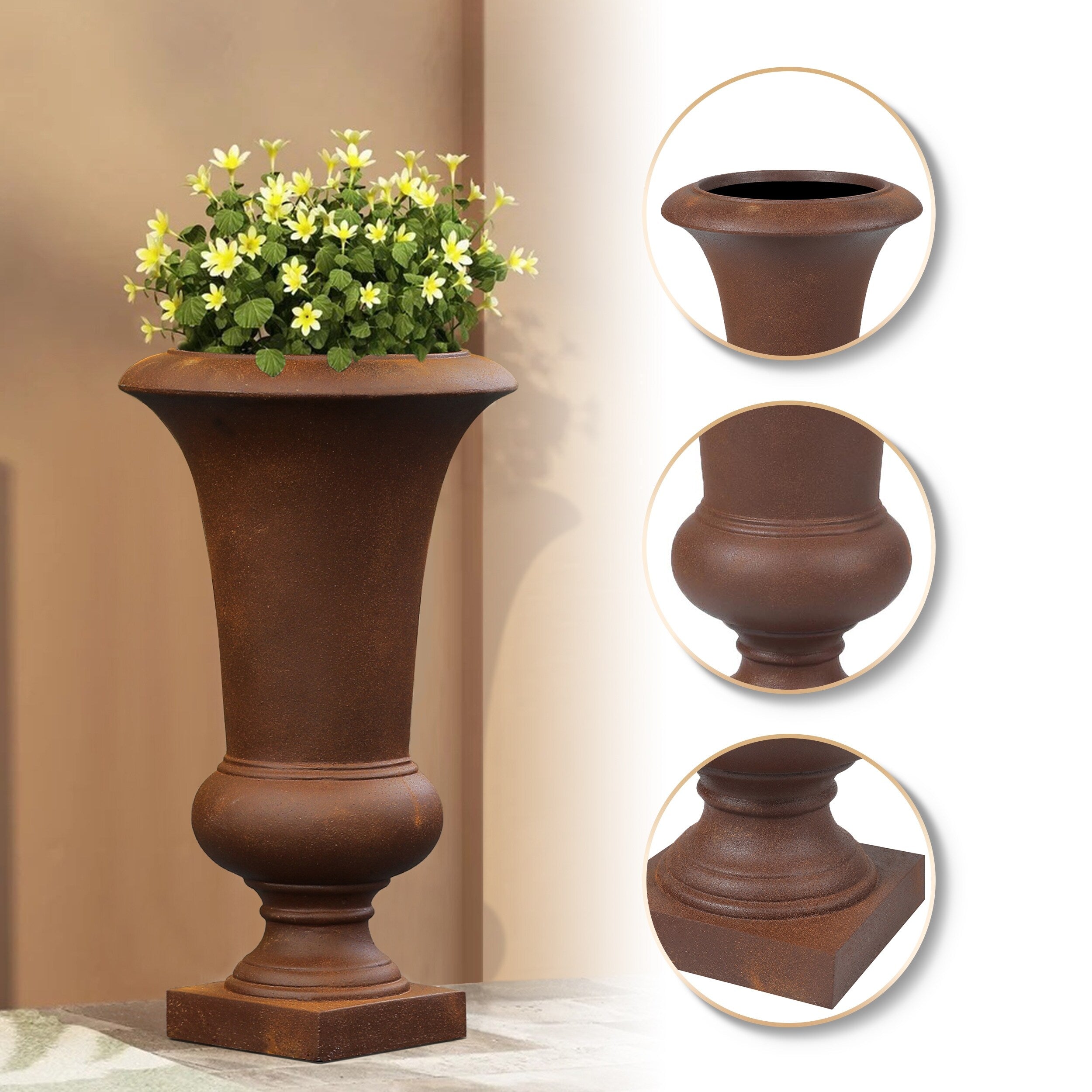 22.75 H Handmade Fiber Stone Tall Urn Planter Pot