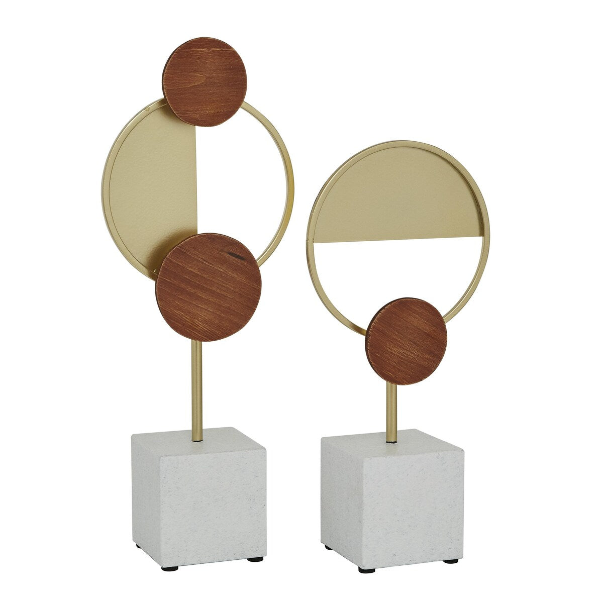 Metal Geometric Decorative Sculpture with Wood Accents - Set of 2 Gold - Roche River Decor