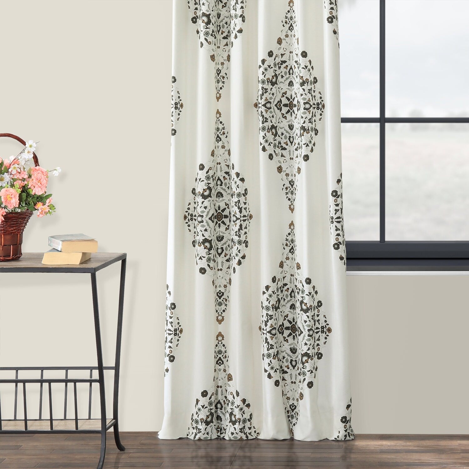 Exclusive Fabrics Medallion Damask Printed Cotton Room Darkening Window Curtains (1 Panel)