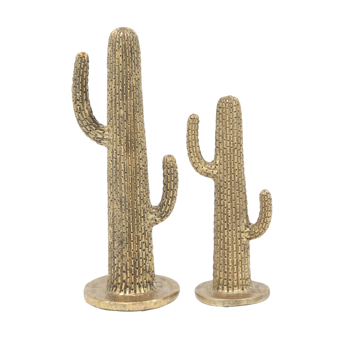 Polystone Cactus Decorative Sculpture - Set of 2 Gold - Roche River Decor