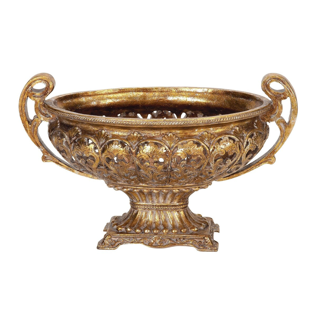 Polystone Ornate Decorative Decorative Bowl with Handles - Gold - Roche River Decor