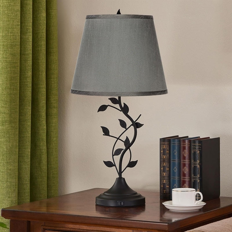 Traditional Tall Vintage Table Lamp USB Rechargeable Nightstand Light - 9.8D x 9.8W x 24.4H