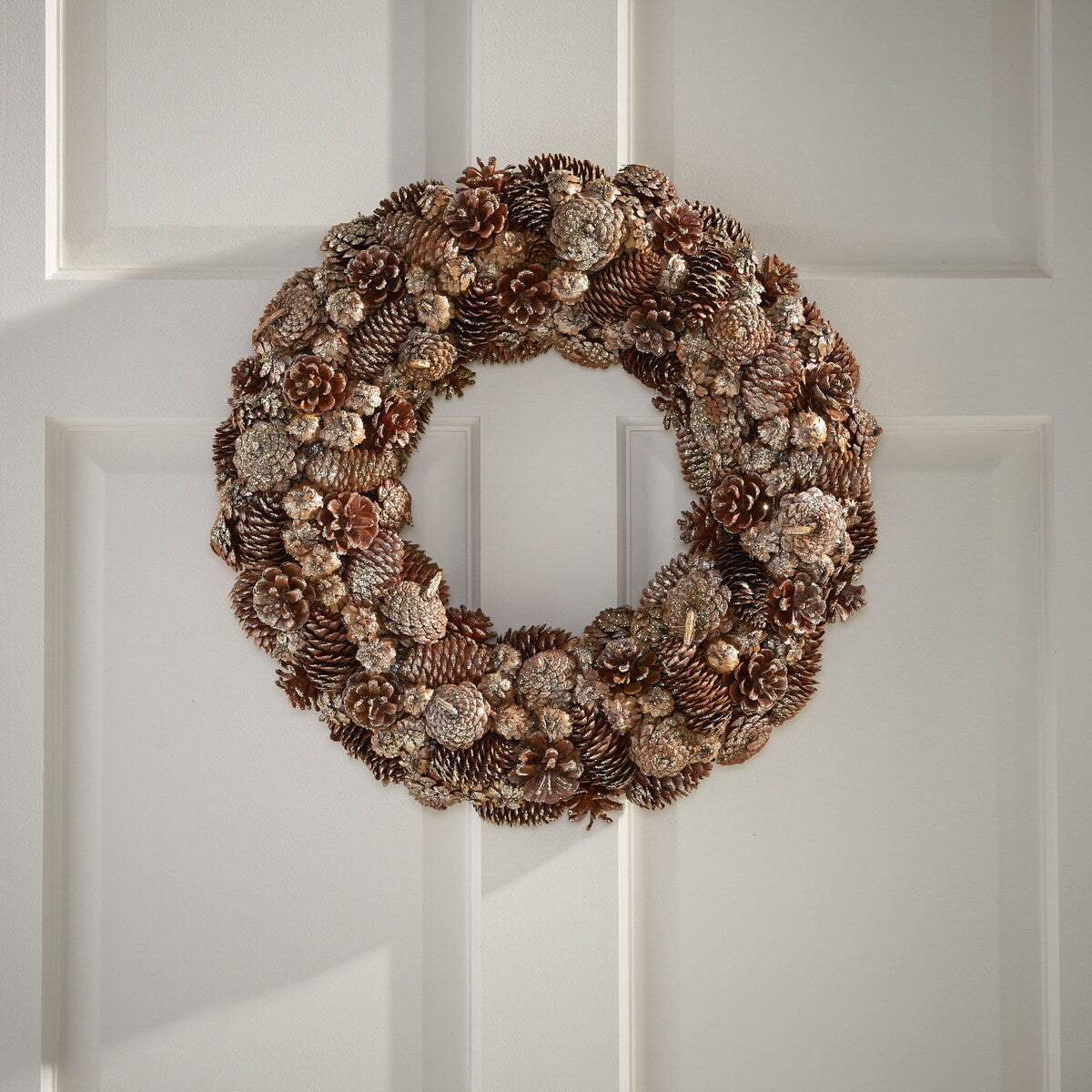 Modern 18.5 Pine Cone Christmas Wreath - Champagne