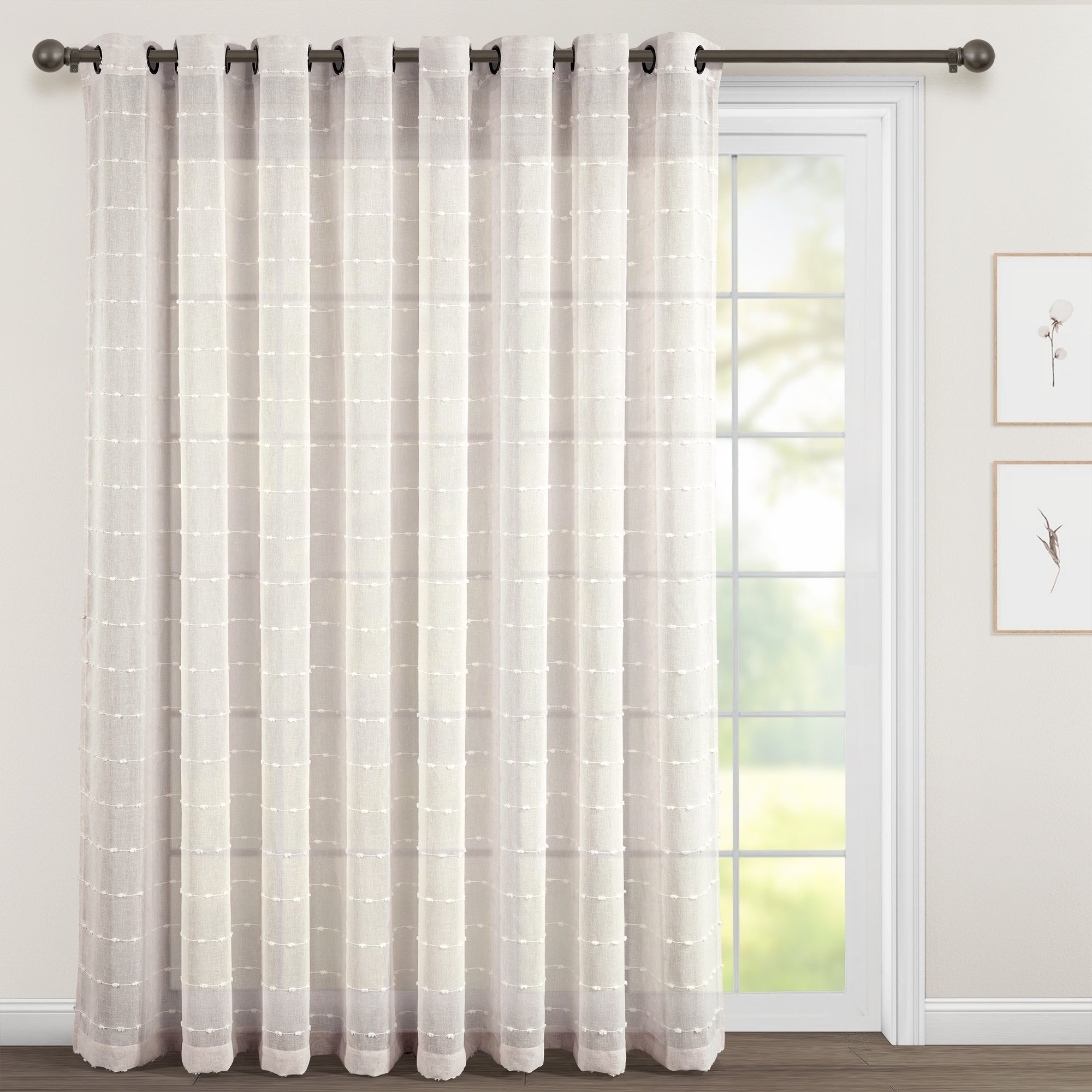 Lush Decor Farmhouse Textured Grommet Sheer Window Curtain Panel Pair