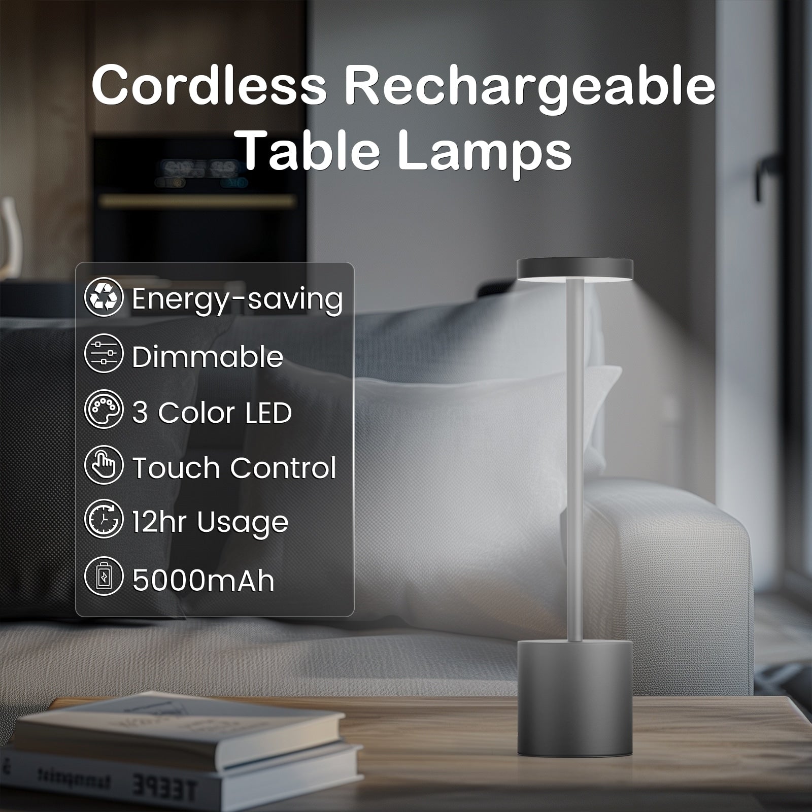 2Pack Cordless Table Lamp Dimmable Desk Lamp