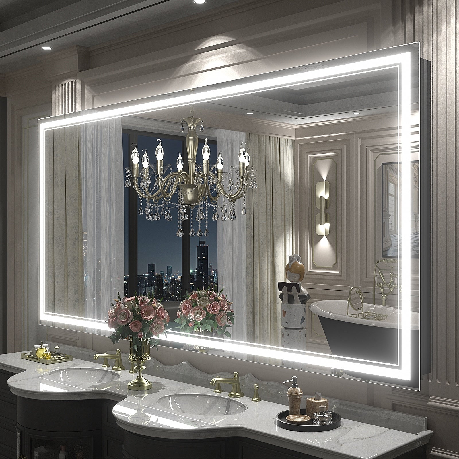 Apmir Frameless LED Anti-fog Bathroom Vanity Mirror in Tempered Glass