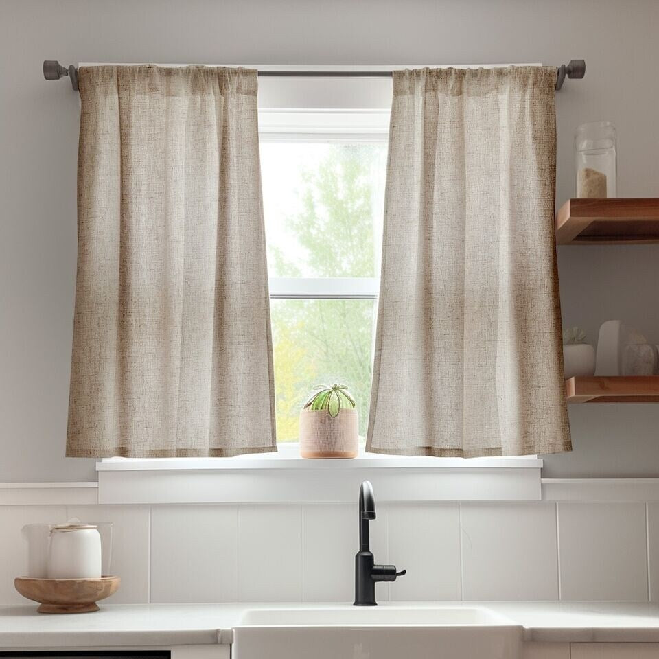 Privacy Linen Short Curtains Light-Filtering 26x36 Inch