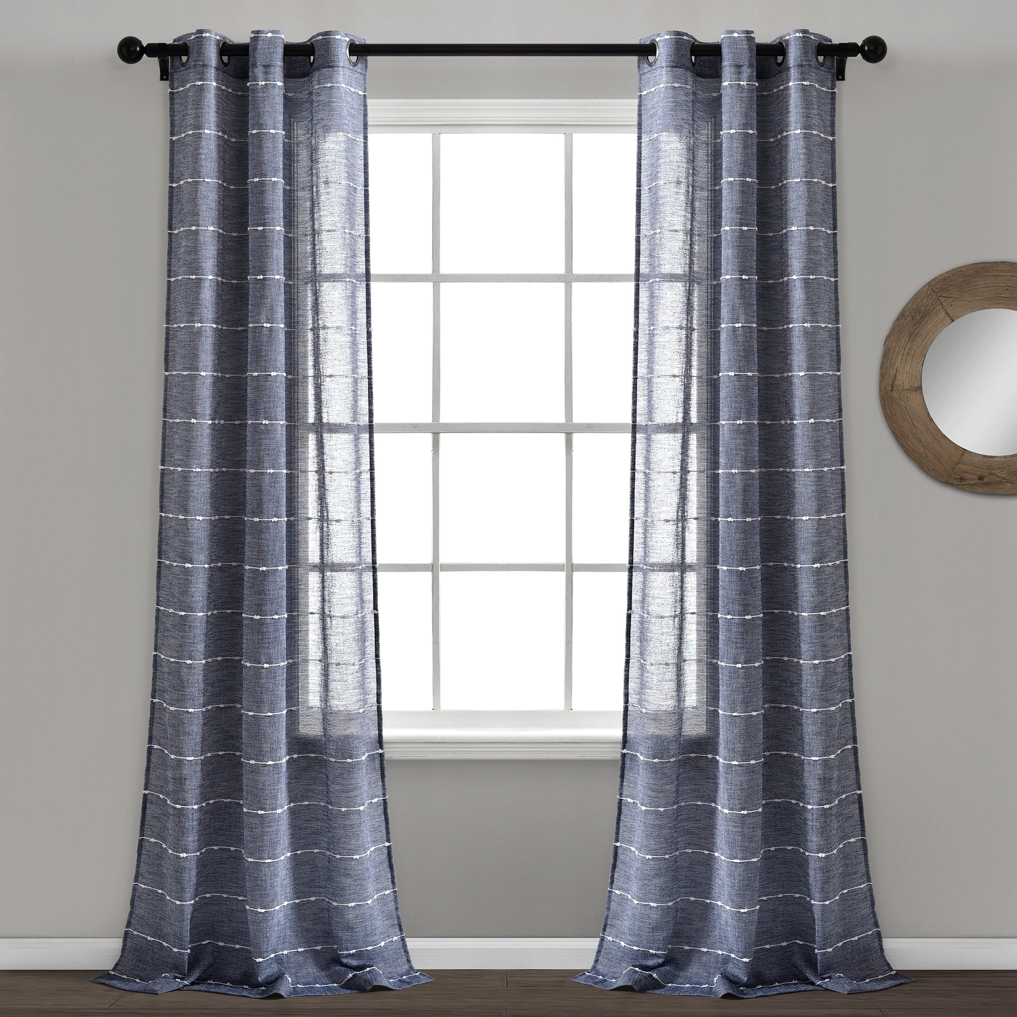 Lush Decor Farmhouse Textured Grommet Sheer Window Curtain Panel Pair