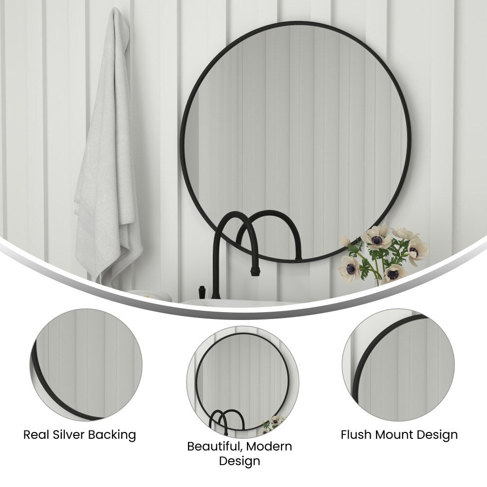 Wall Mount Shatterproof Round Accent Wall Mirror with Metal Frame